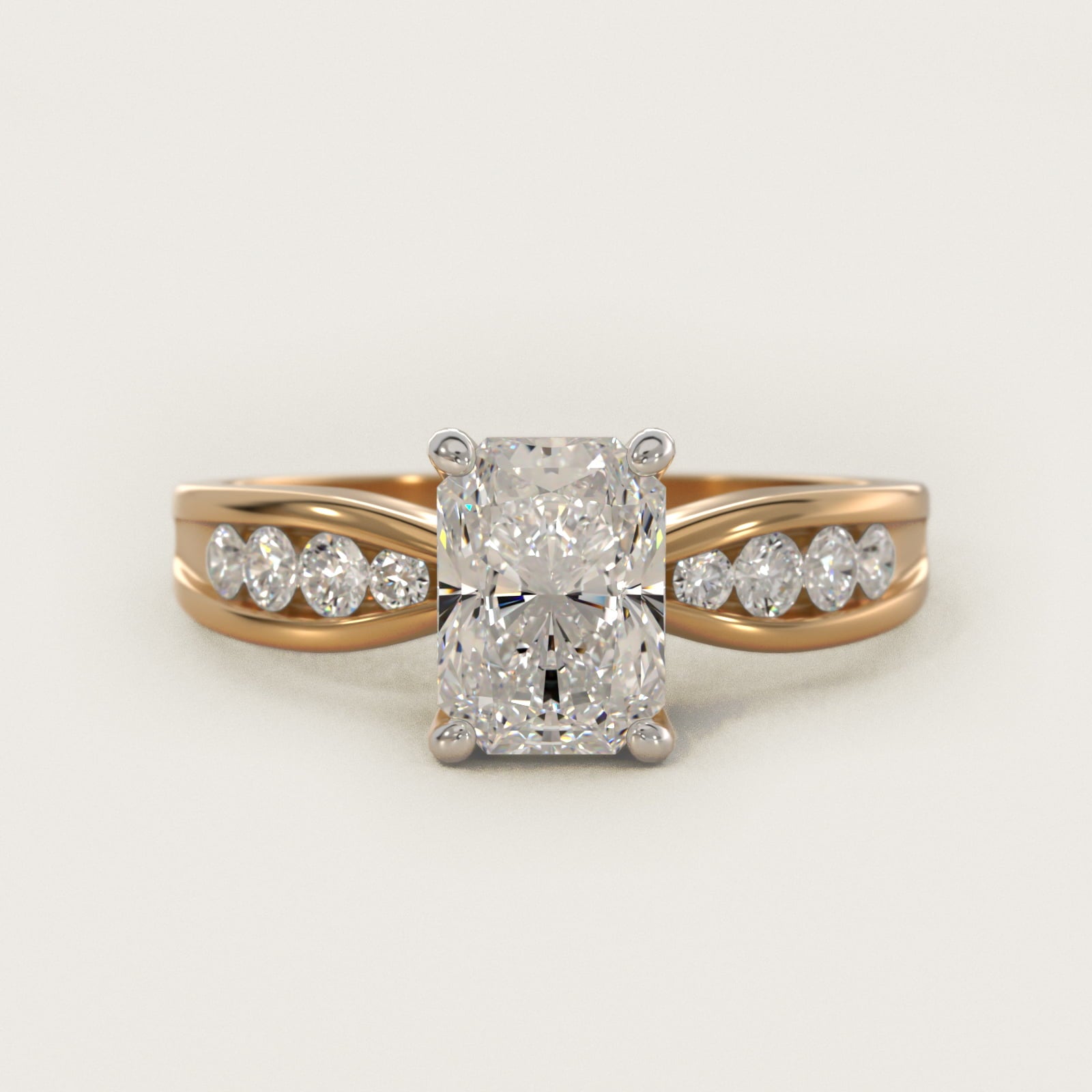 Bow-Tie Engagement Ring With Channel Set Round Diamonds In 14K Yellow Gold By James Allen - Radiant Center