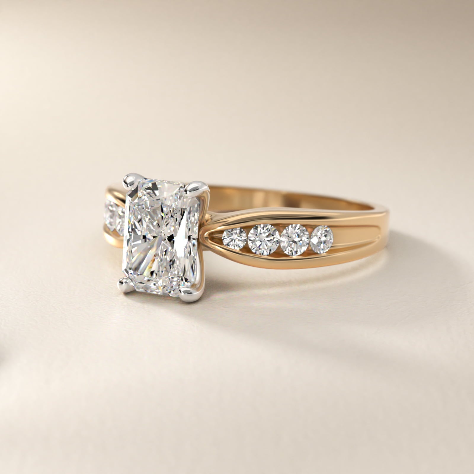 Bow-Tie Engagement Ring With Channel Set Round Diamonds In 18k Yellow Gold By James Allen - Radiant Center