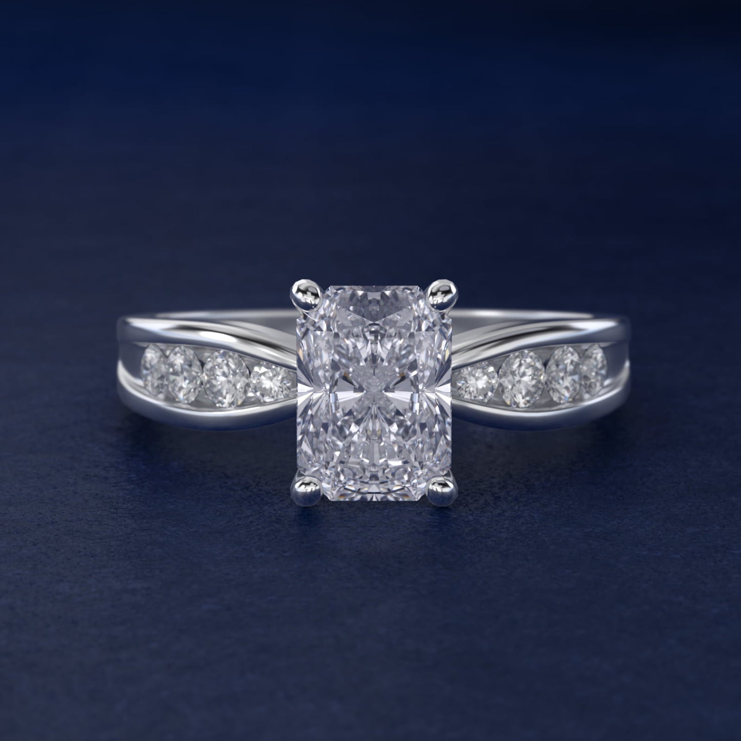 Bow-Tie Engagement Ring With Channel Set Round Diamonds In Platinum By James Allen - Radiant Center