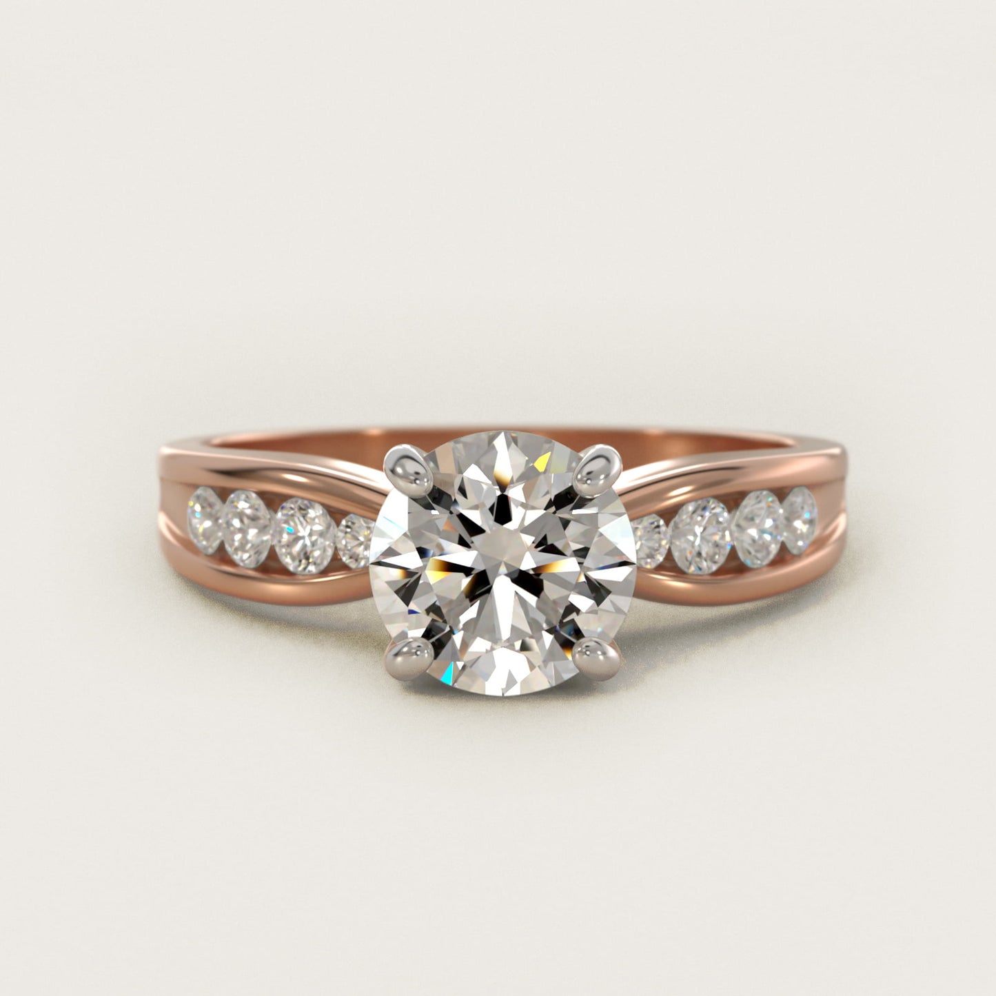 Bow-Tie Engagement Ring With Channel Set Round Diamonds In 18k Rose Gold By James Allen - Round Center