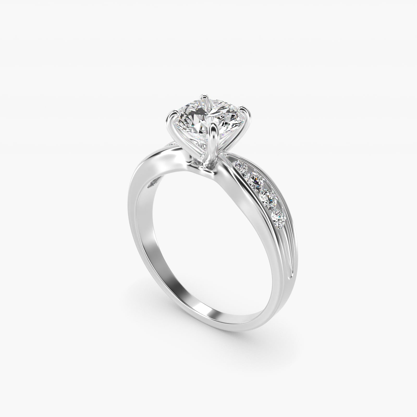 Bow-Tie Engagement Ring With Channel Set Round Diamonds In 18k White Gold By James Allen - Round Center