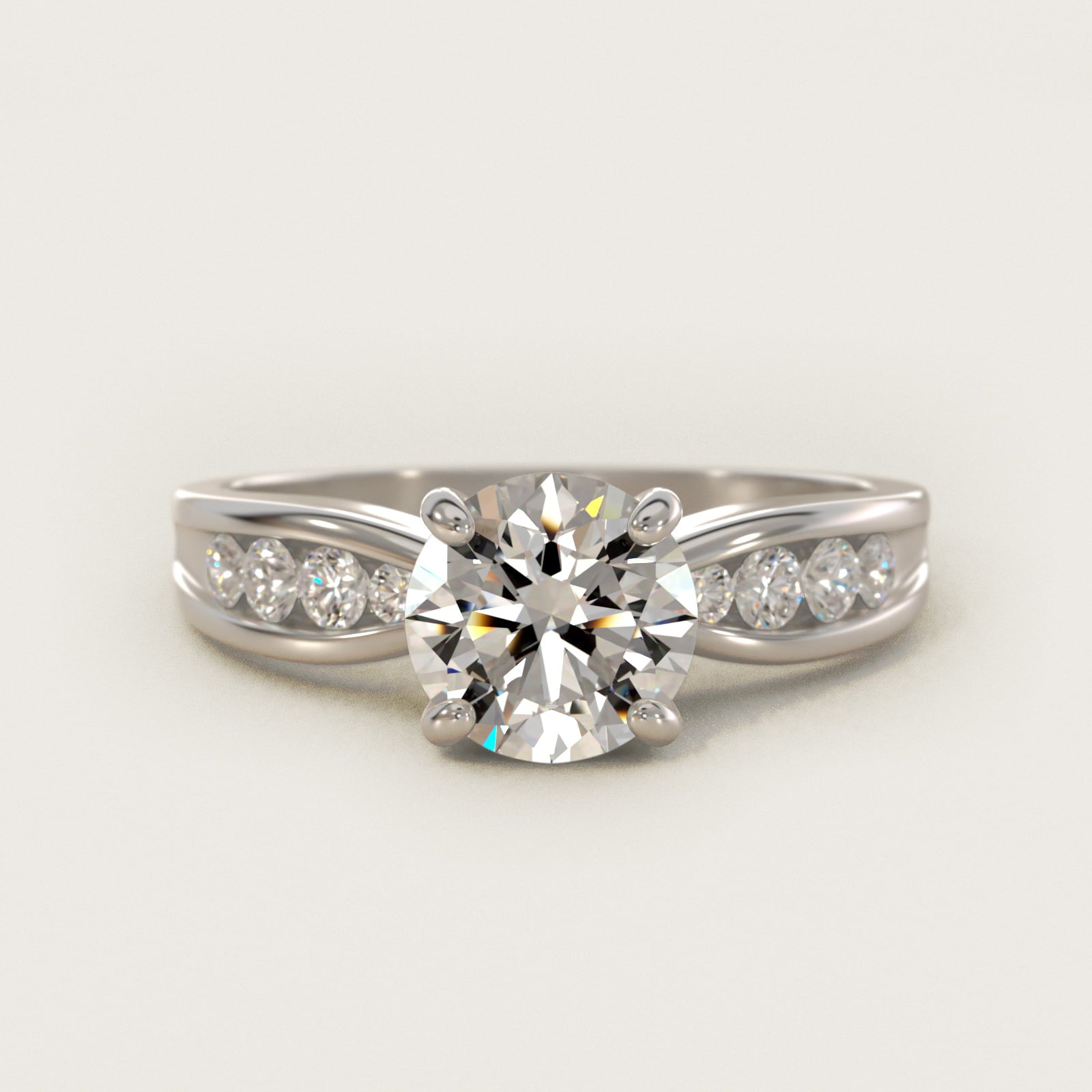 Bow-Tie Engagement Ring With Channel Set Round Diamonds In 14K White Gold By James Allen - Round Center