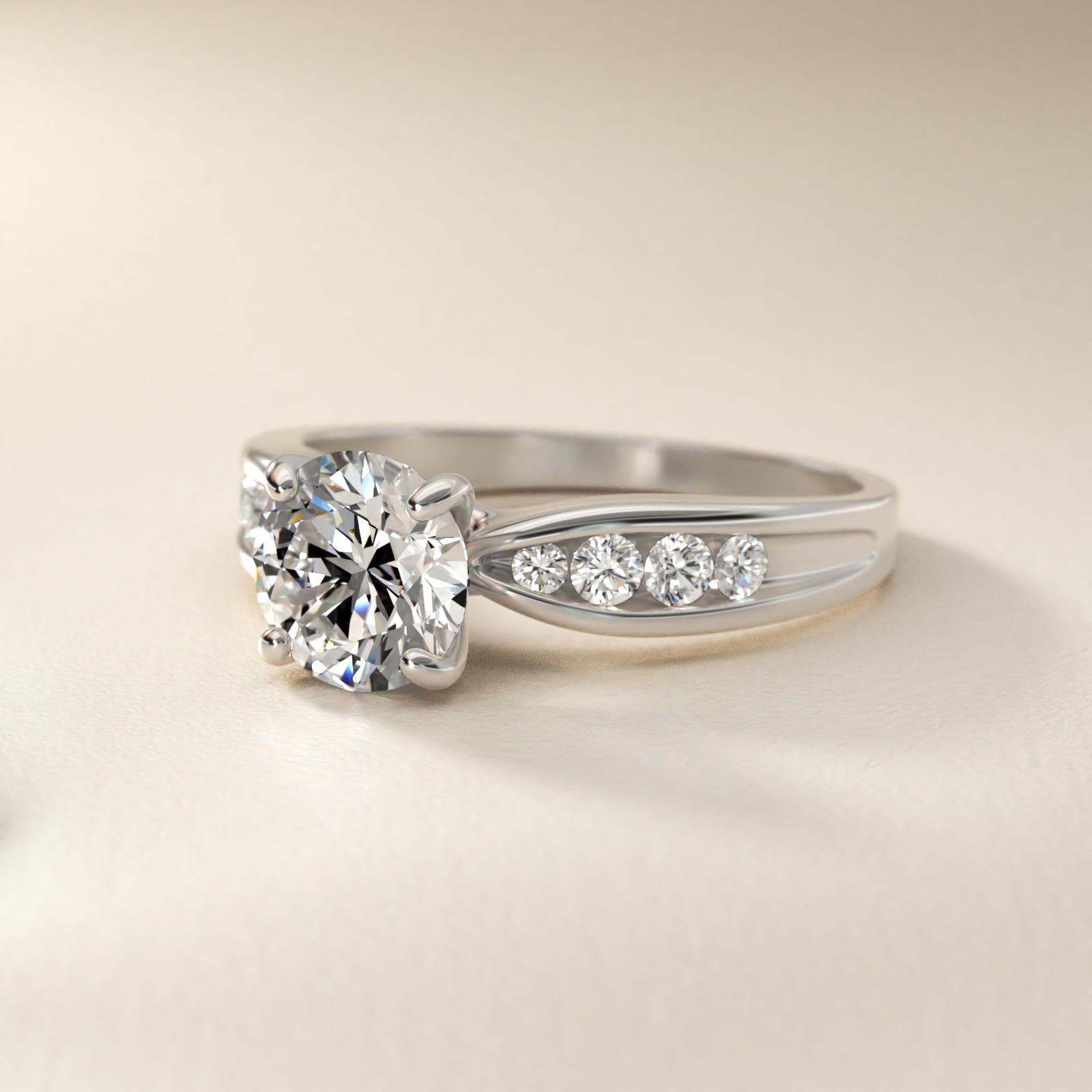 Bow-Tie Engagement Ring With Channel Set Round Diamonds In 14K White Gold By James Allen - Round Center
