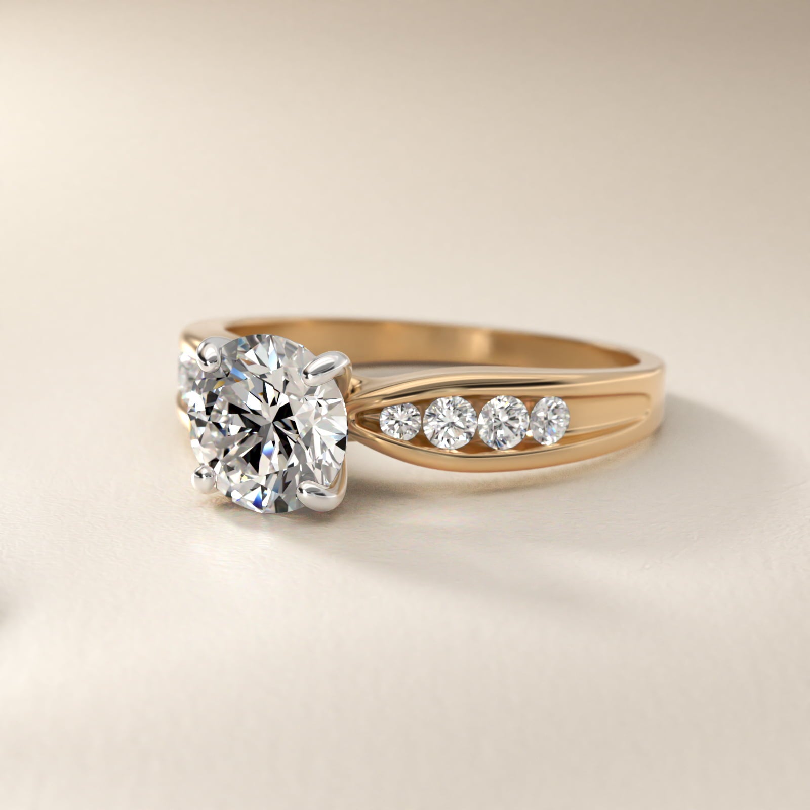 Bow-Tie Engagement Ring With Channel Set Round Diamonds In 14K Yellow Gold By James Allen - Round Center
