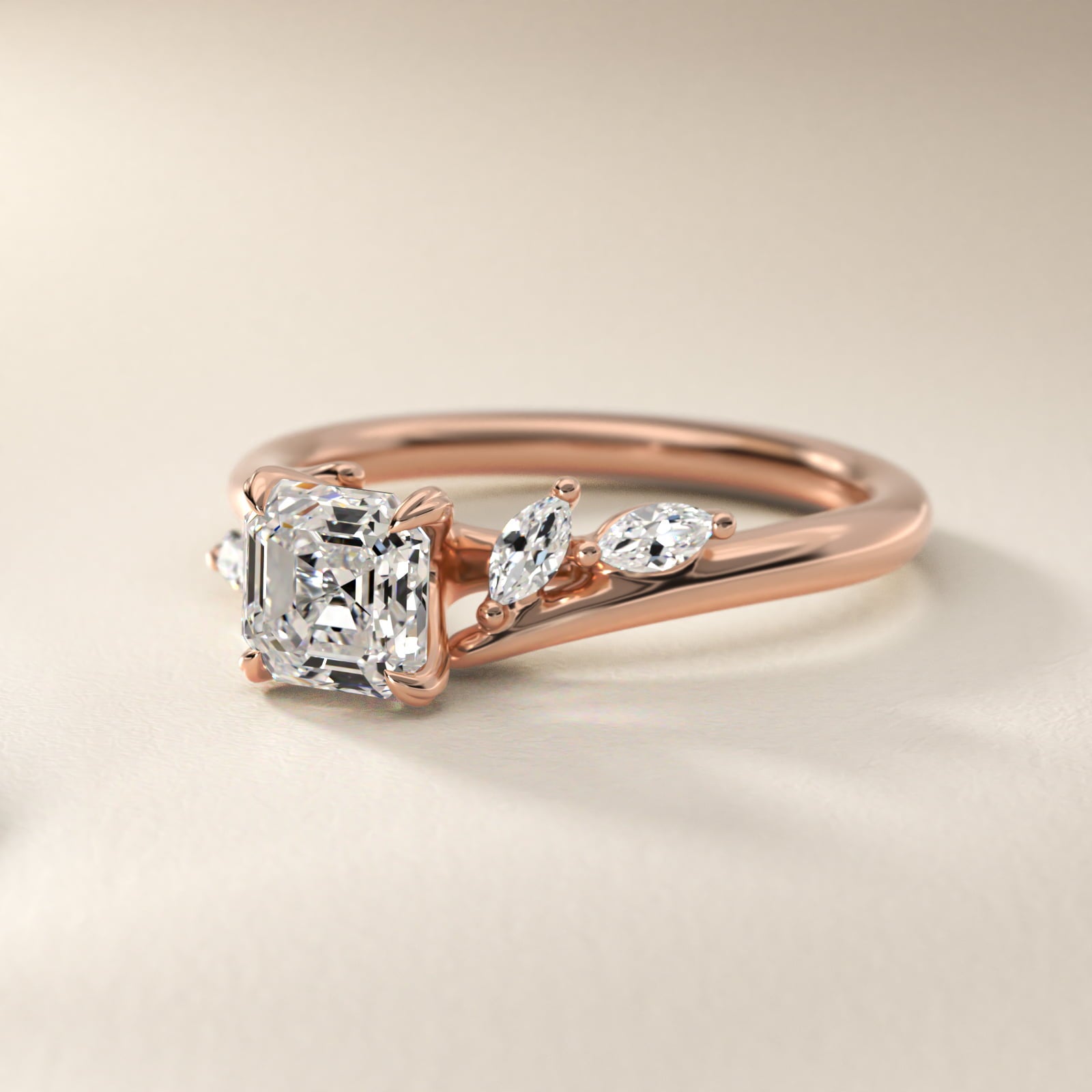 Bypass Marquise Array Side Stone Diamond Engagement Ring In 18k Rose Gold By James Allen - Asscher Center