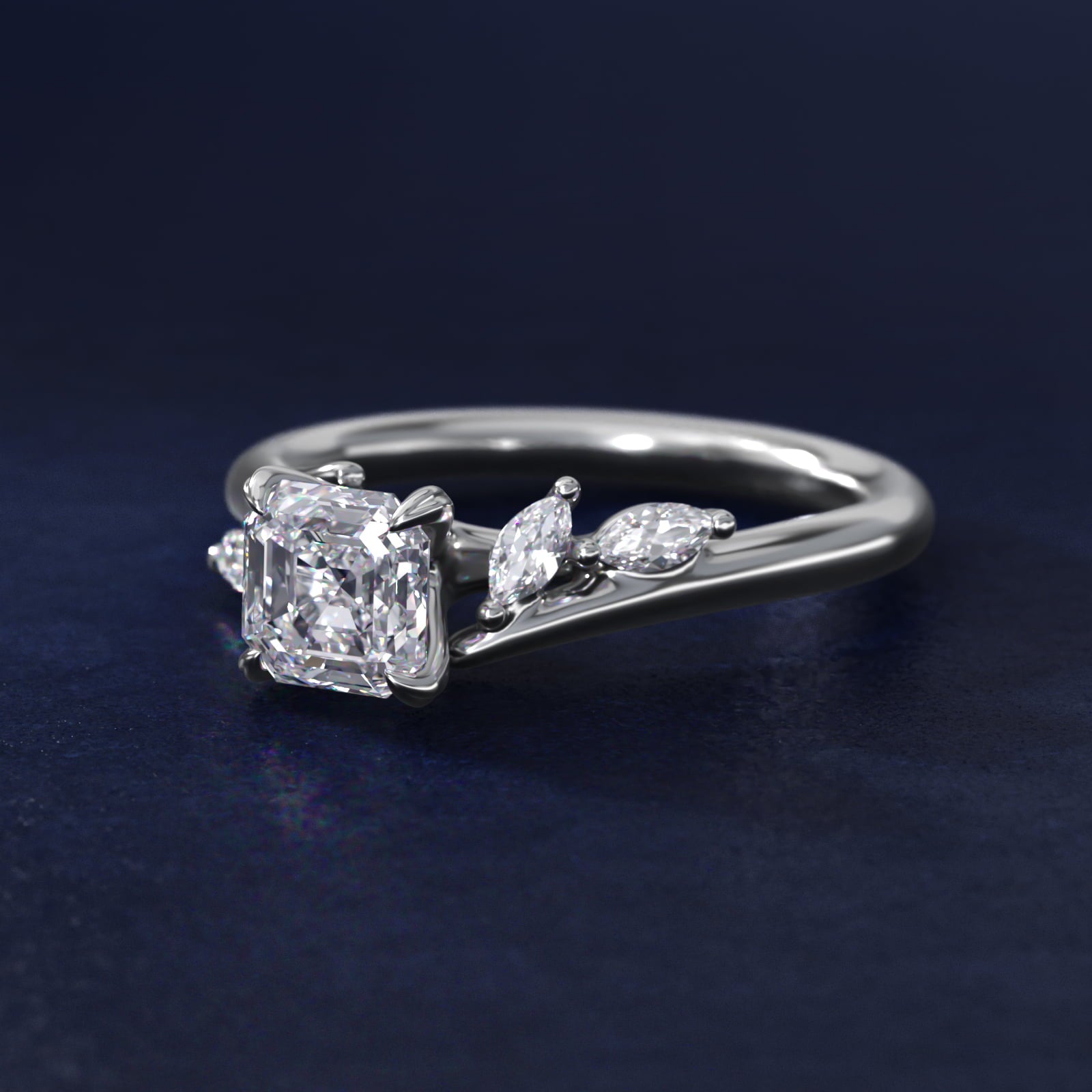 Bypass Marquise Array Side Stone Diamond Engagement Ring In 14K White Gold By James Allen - Asscher Center