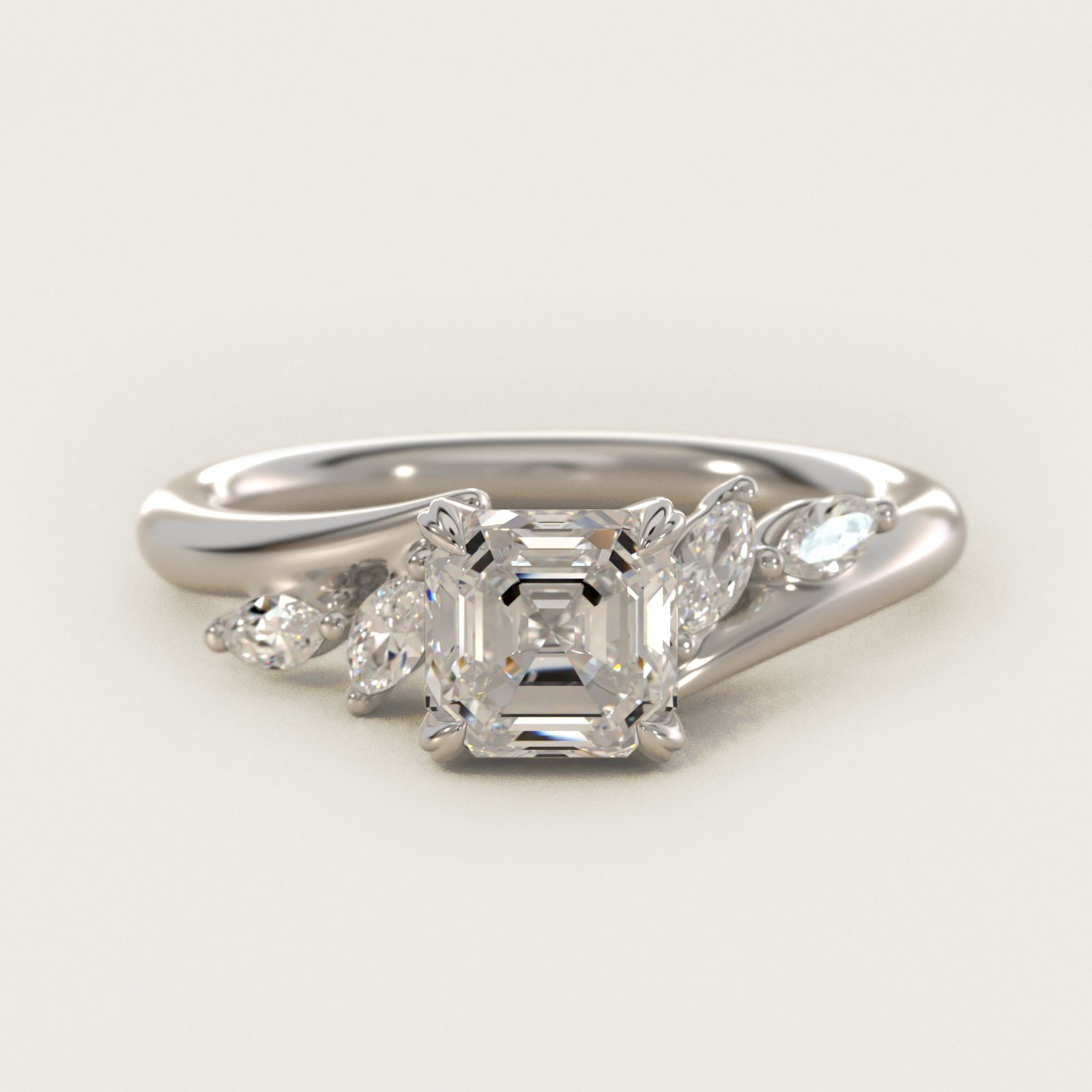 Bypass Marquise Array Side Stone Diamond Engagement Ring In 14K White Gold By James Allen - Asscher Center
