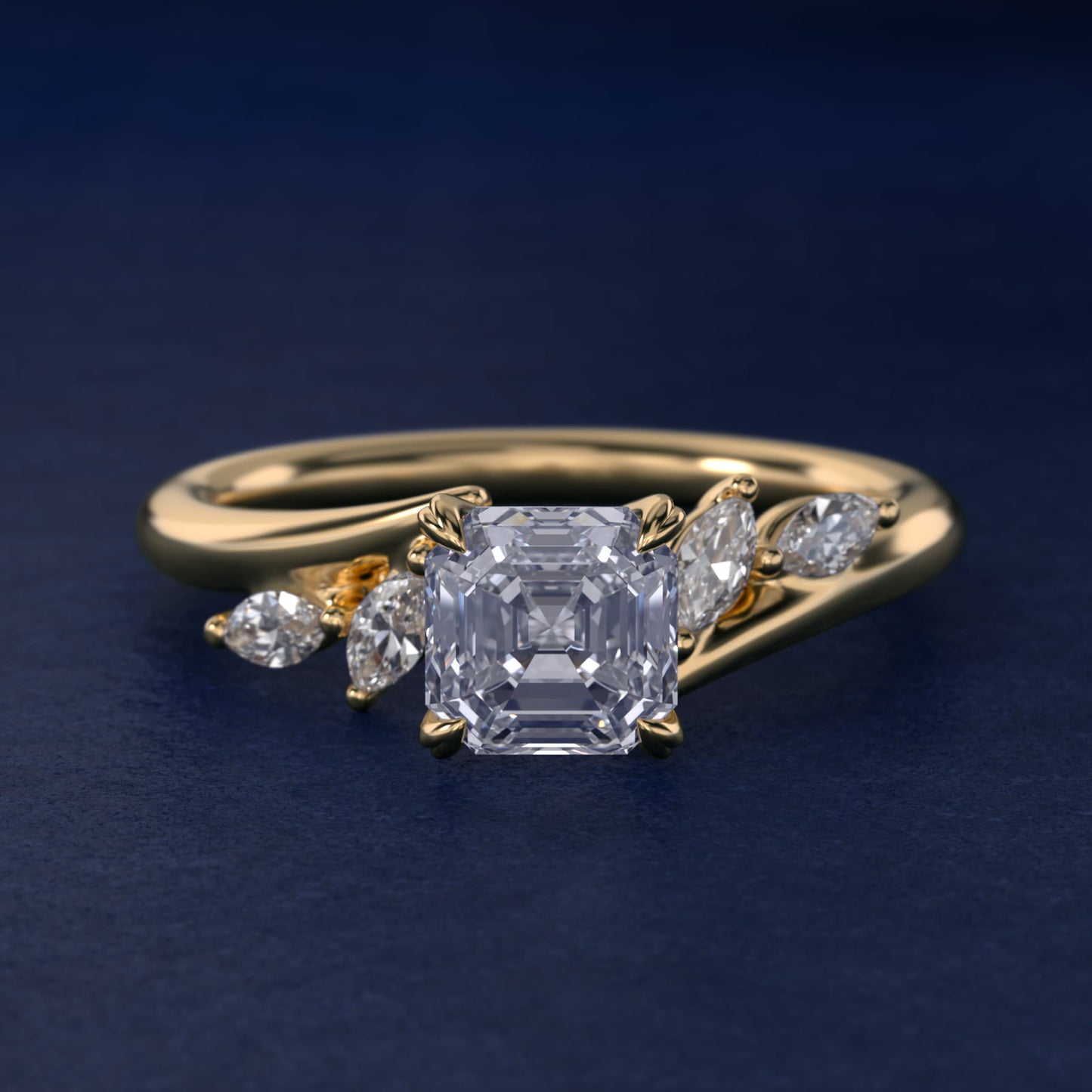 Bypass Marquise Array Side Stone Diamond Engagement Ring In 18k Yellow Gold By James Allen - Asscher Center