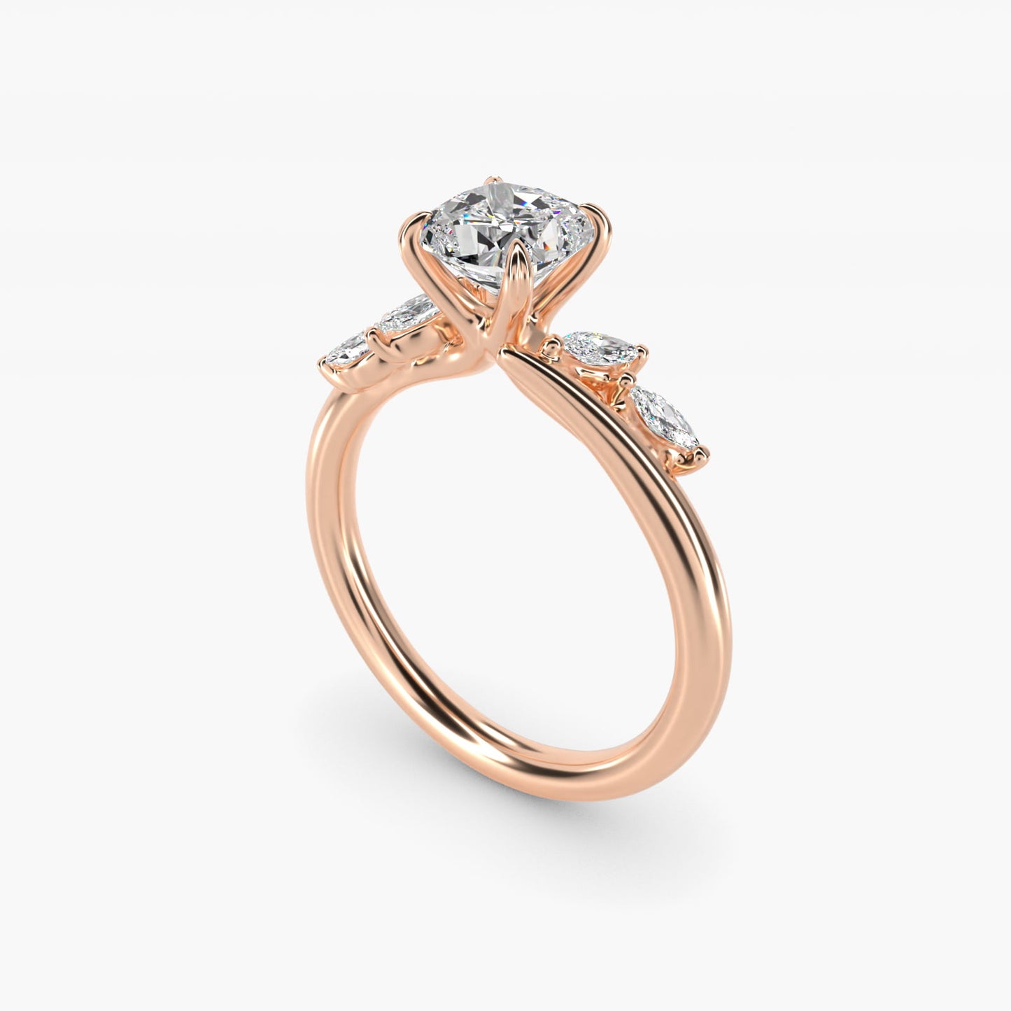 Bypass Marquise Array Side Stone Diamond Engagement Ring In 18k Rose Gold By James Allen - Cushion Center