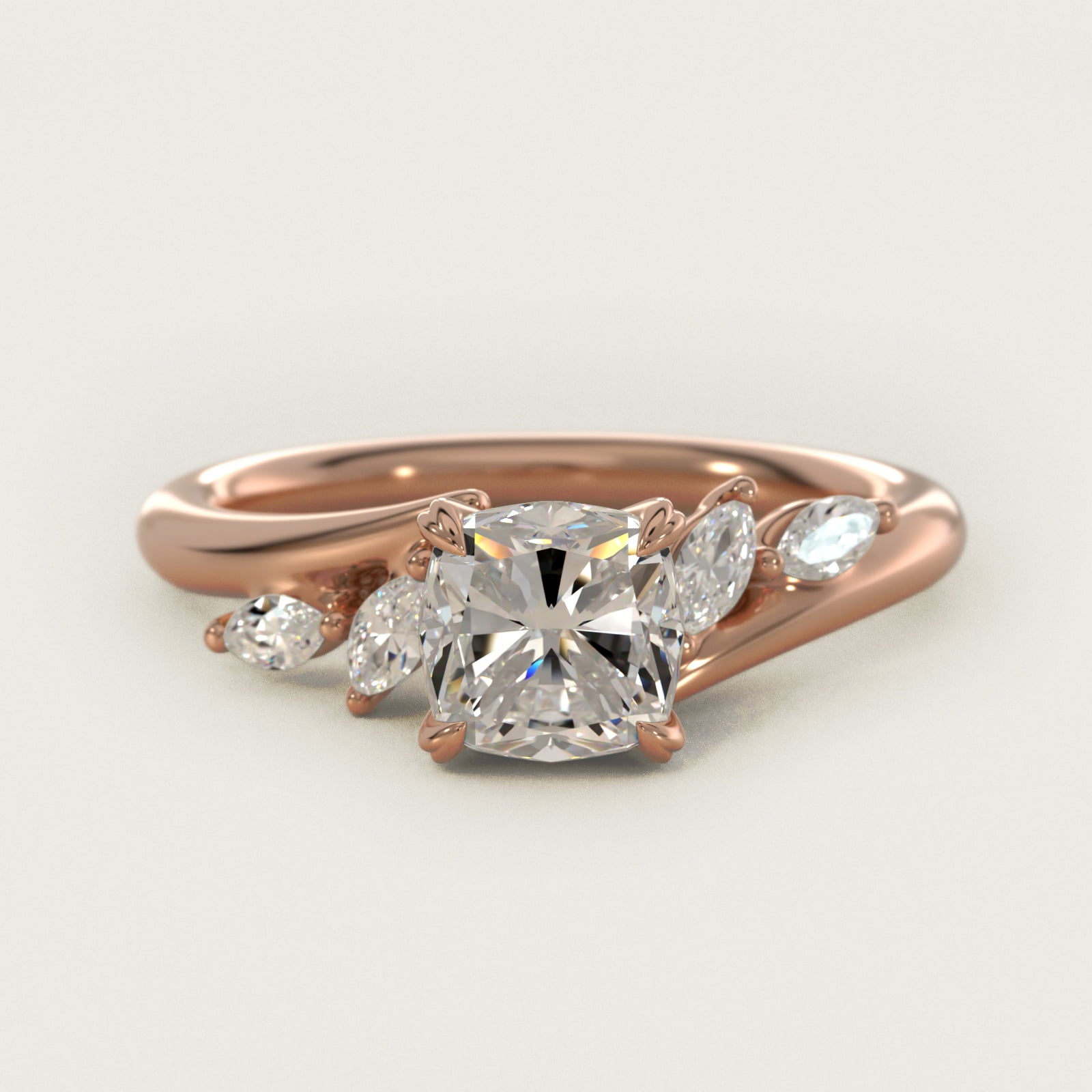 Bypass Marquise Array Side Stone Diamond Engagement Ring In 18k Rose Gold By James Allen - Cushion Center