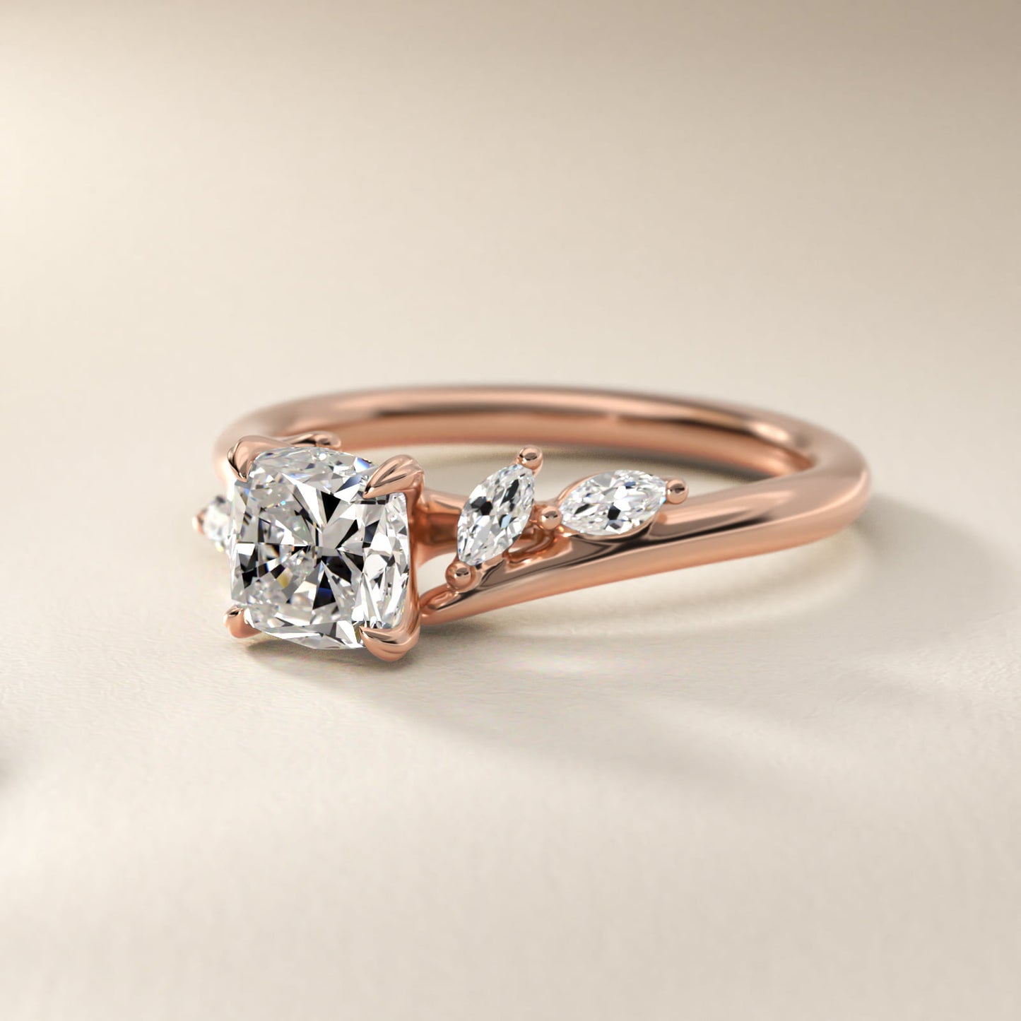 Bypass Marquise Array Side Stone Diamond Engagement Ring In 18k Rose Gold By James Allen - Cushion Center