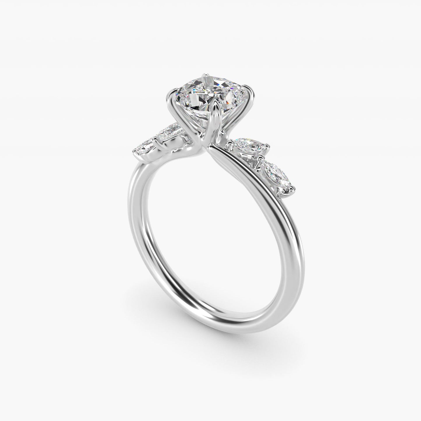 Bypass Marquise Array Side Stone Diamond Engagement Ring In 18k White Gold By James Allen - Cushion Center