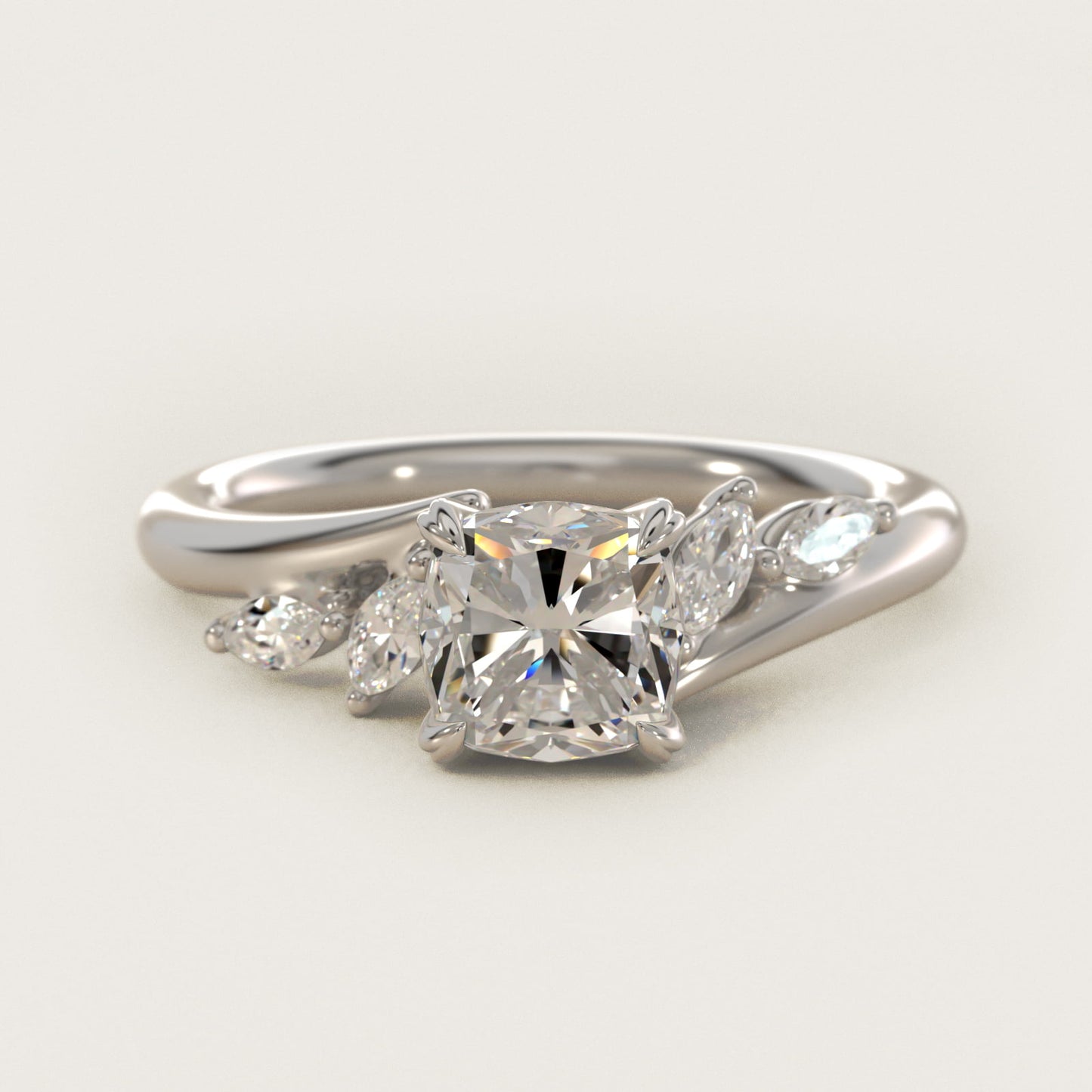 Bypass Marquise Array Side Stone Diamond Engagement Ring In 18k White Gold By James Allen - Cushion Center