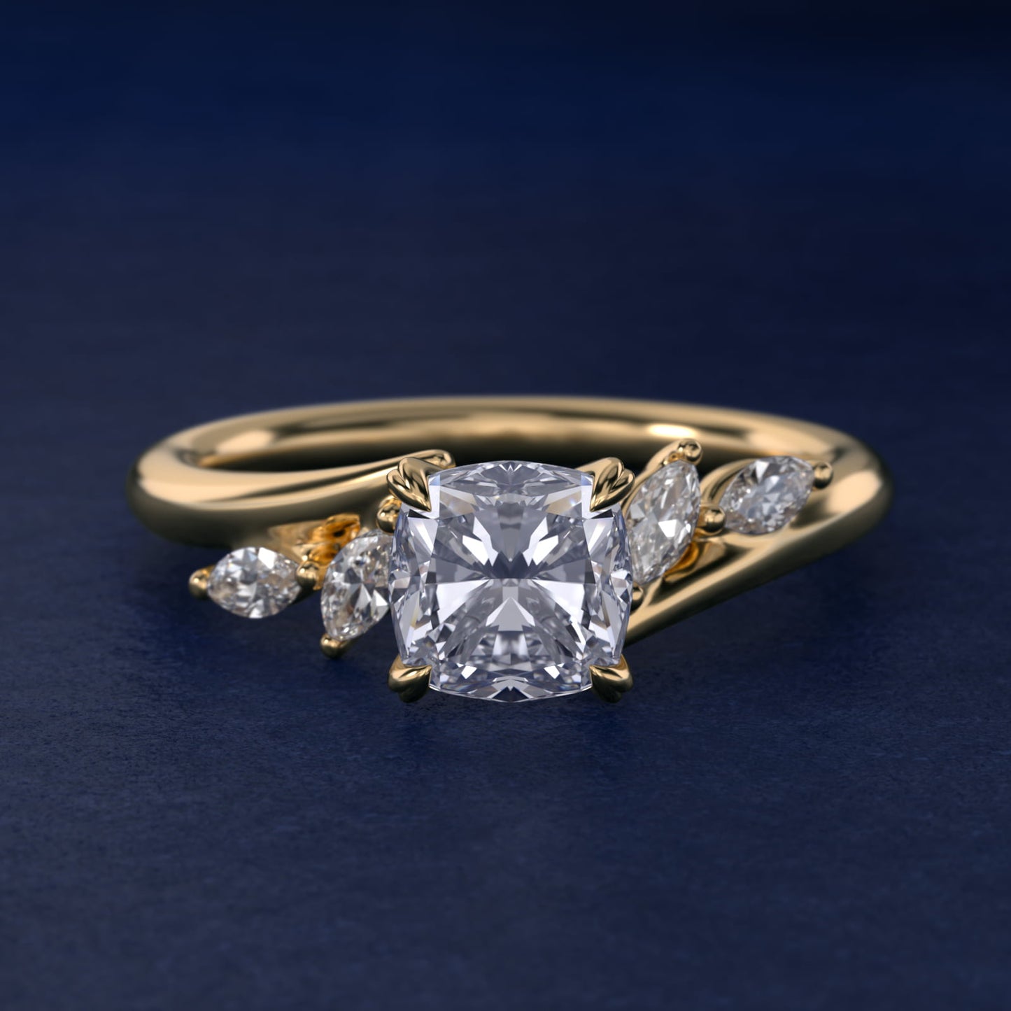 Bypass Marquise Array Side Stone Diamond Engagement Ring In 14K Yellow Gold By James Allen - Cushion Center