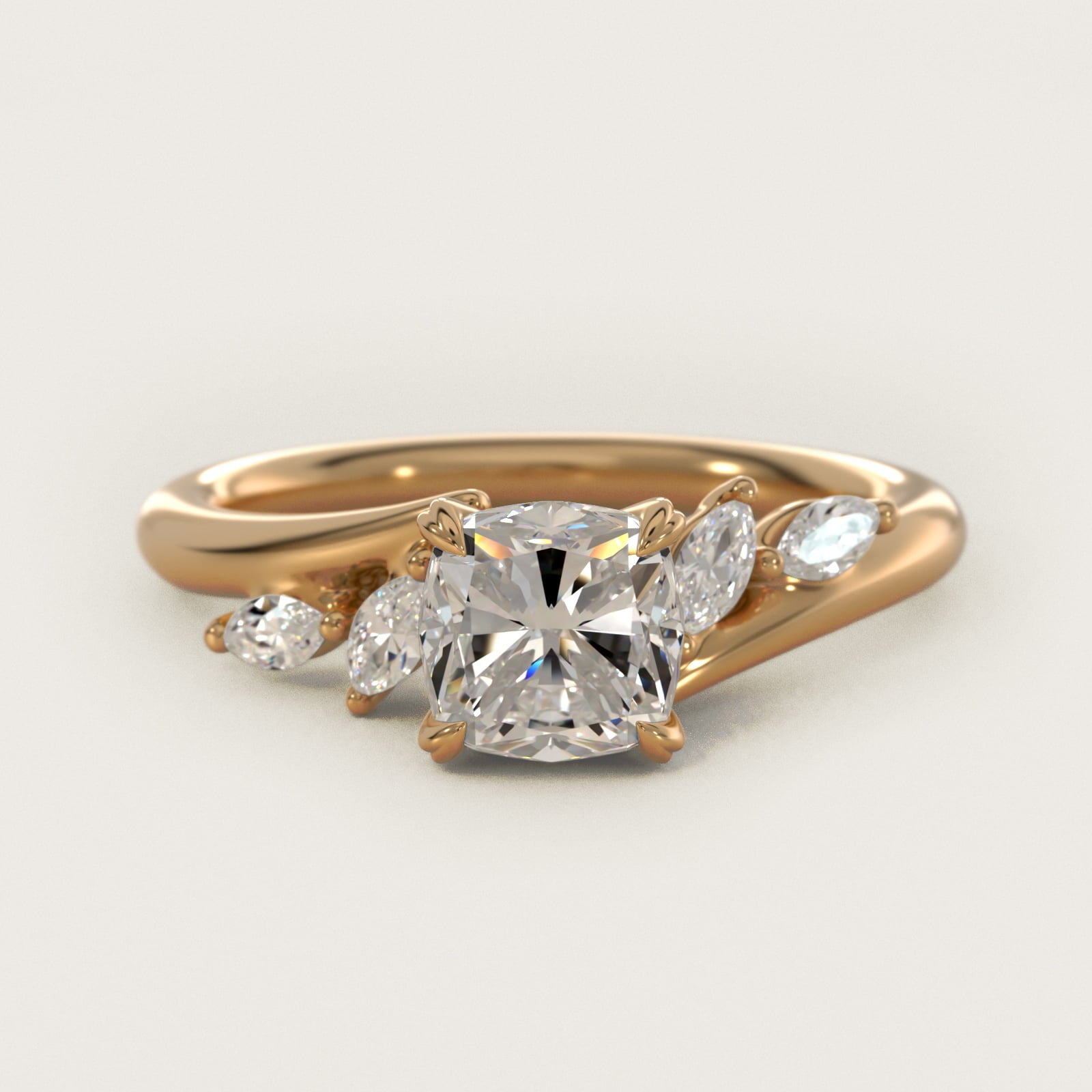 Bypass Marquise Array Side Stone Diamond Engagement Ring In 14K Yellow Gold By James Allen - Cushion Center
