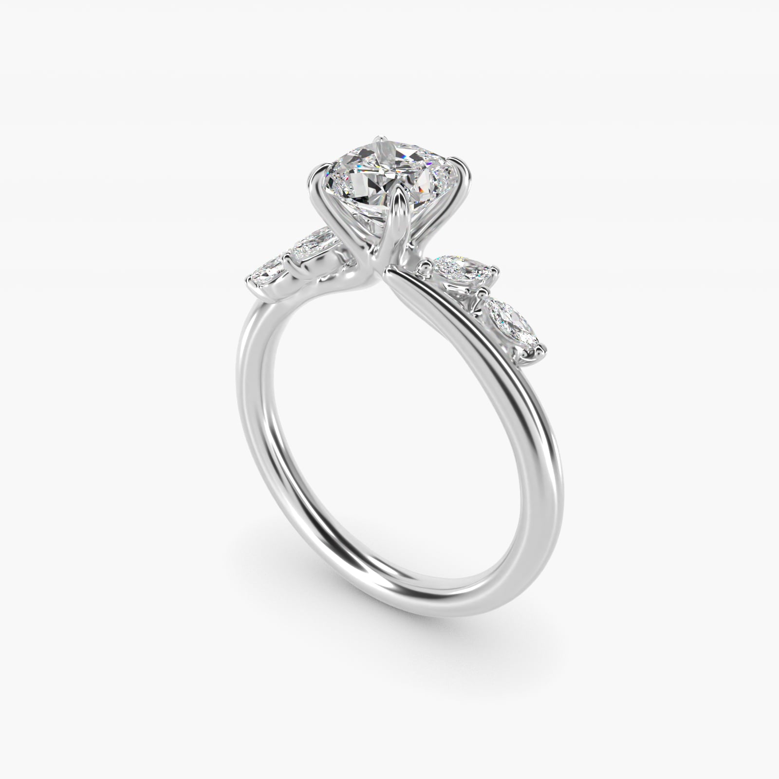 Bypass Marquise Array Side Stone Diamond Engagement Ring In Platinum By James Allen - Cushion Center