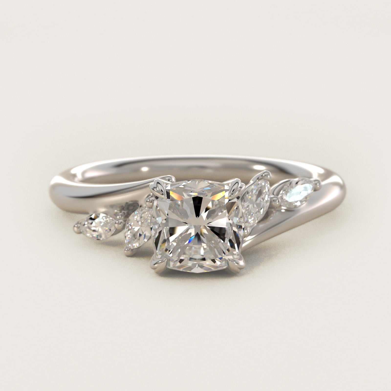 Bypass Marquise Array Side Stone Diamond Engagement Ring In Platinum By James Allen - Cushion Center