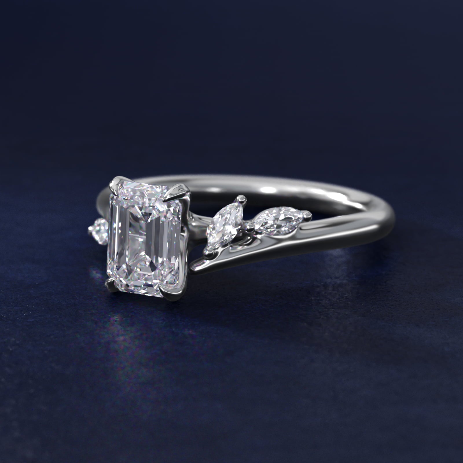 Bypass Marquise Array Side Stone Diamond Engagement Ring In 18k White Gold By James Allen - Emerald Center