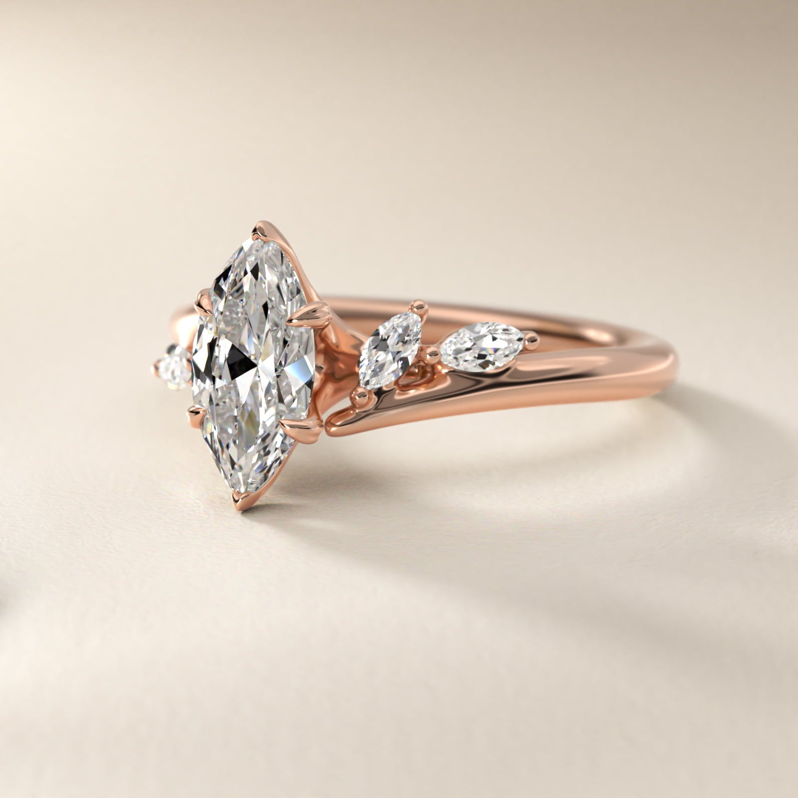 Bypass Marquise Array Side Stone Diamond Engagement Ring In 18k Rose Gold By James Allen - Marquise Center