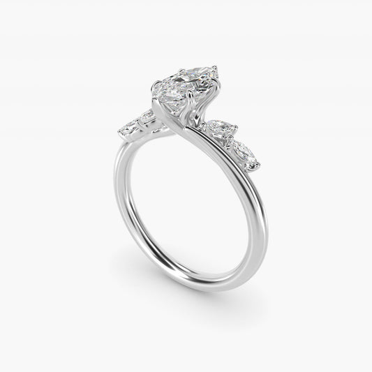 Bypass Marquise Array Side Stone Diamond Engagement Ring In 14K White Gold By James Allen - Marquise Center