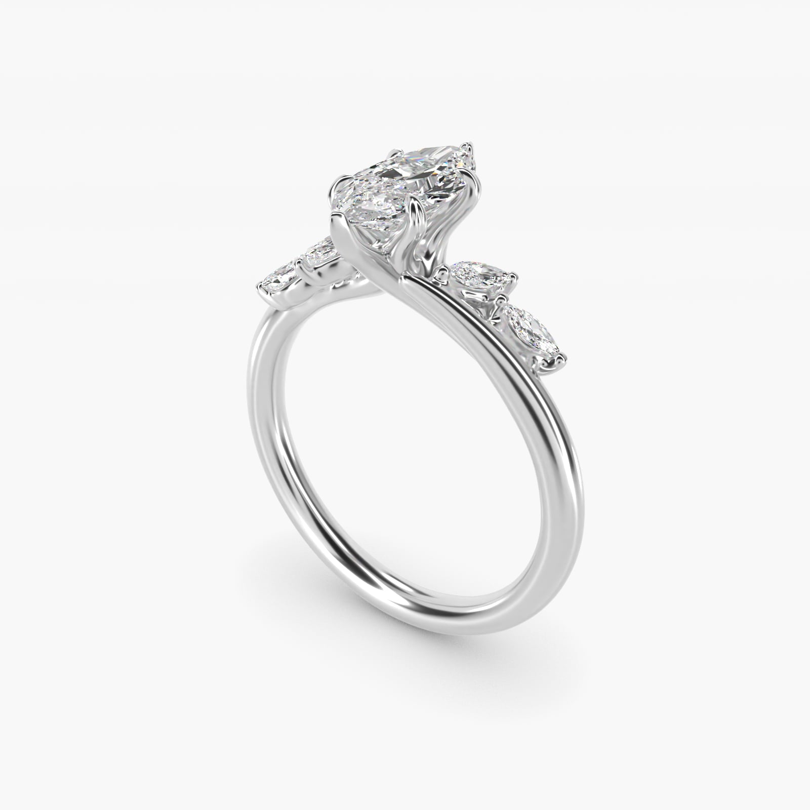 Bypass Marquise Array Side Stone Diamond Engagement Ring In 18k White Gold By James Allen - Marquise Center