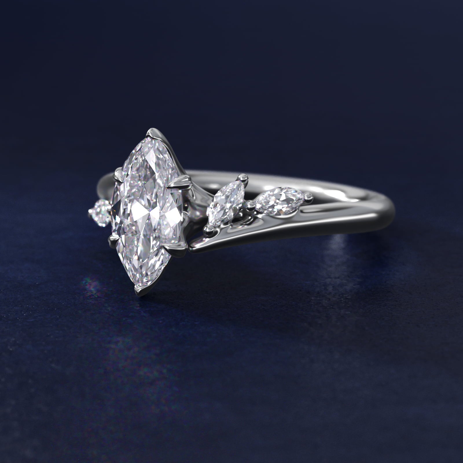 Bypass Marquise Array Side Stone Diamond Engagement Ring In 18k White Gold By James Allen - Marquise Center
