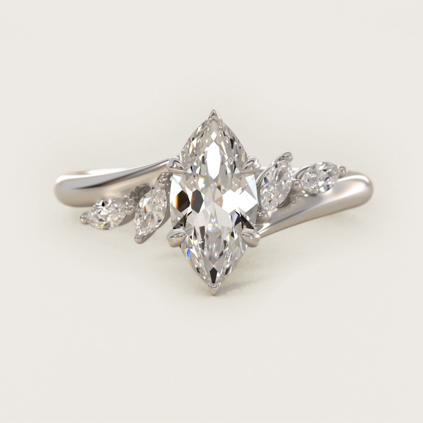 Bypass Marquise Array Side Stone Diamond Engagement Ring In 18k White Gold By James Allen - Marquise Center