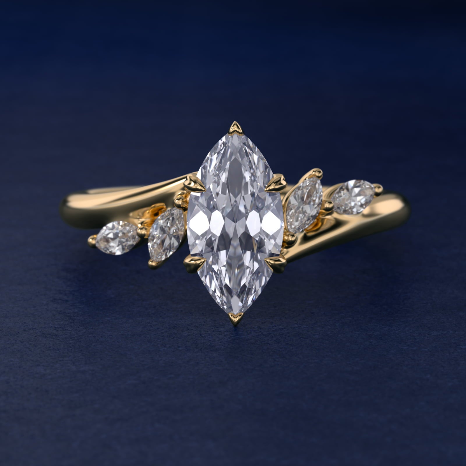 Bypass Marquise Array Side Stone Diamond Engagement Ring In 18k Yellow Gold By James Allen - Marquise Center
