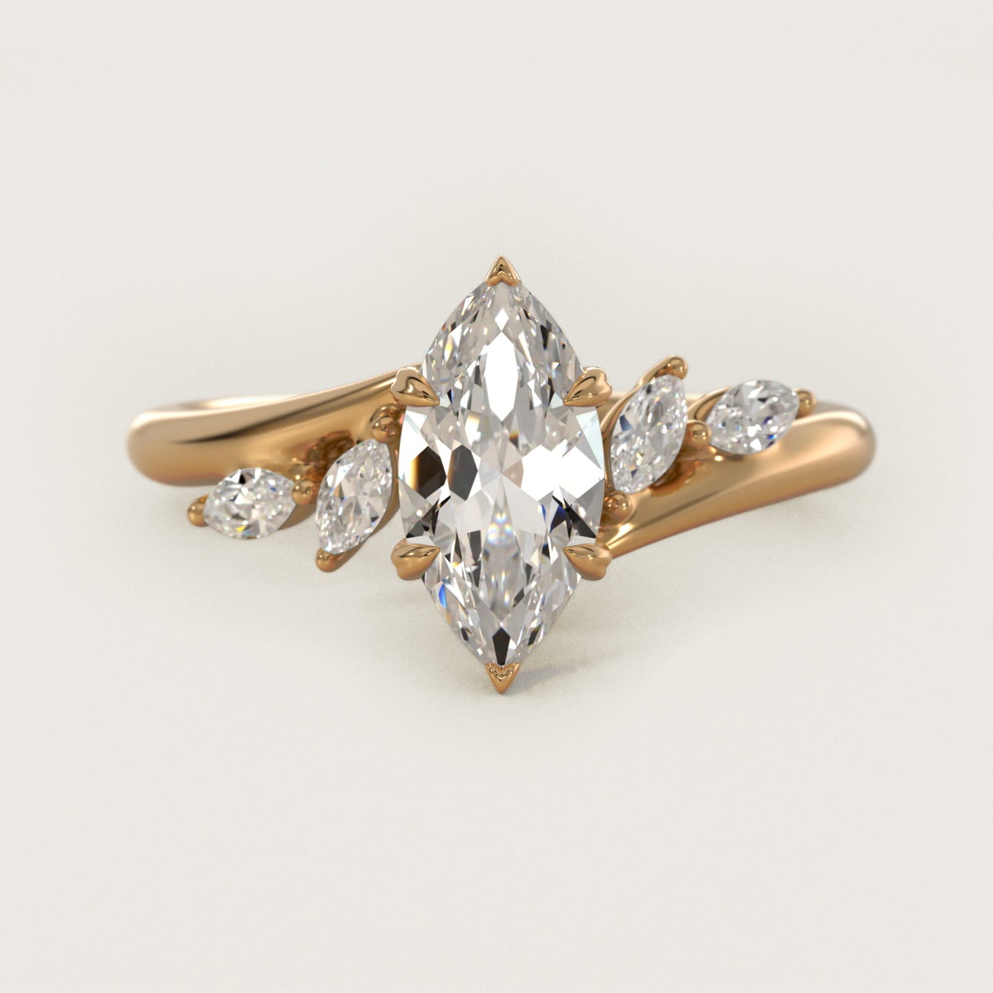 Bypass Marquise Array Side Stone Diamond Engagement Ring In 18k Yellow Gold By James Allen - Marquise Center