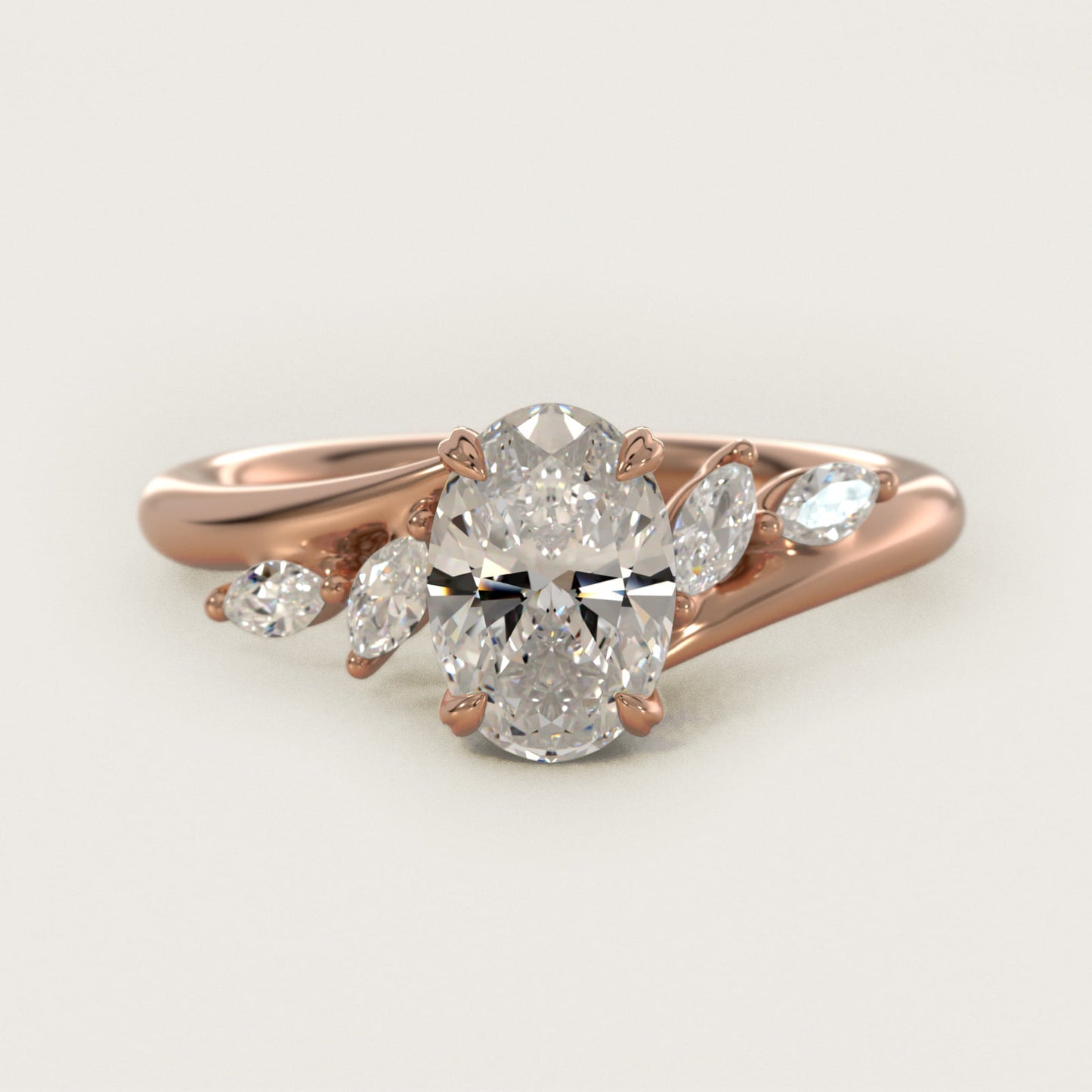 Bypass Marquise Array Side Stone Diamond Engagement Ring In 14K Rose Gold By James Allen - Oval Center