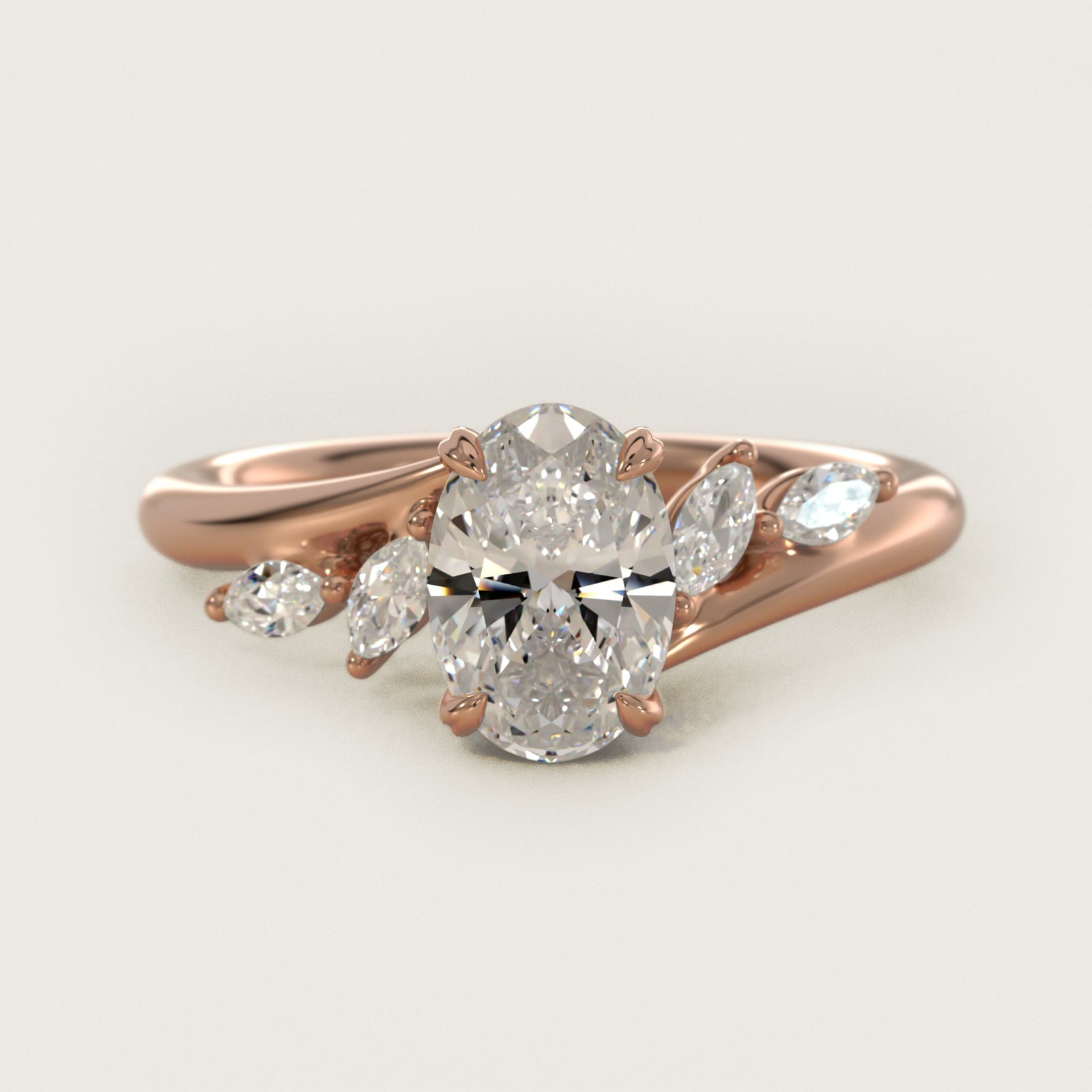 Bypass Marquise Array Side Stone Diamond Engagement Ring In 18k Rose Gold By James Allen - Oval Center