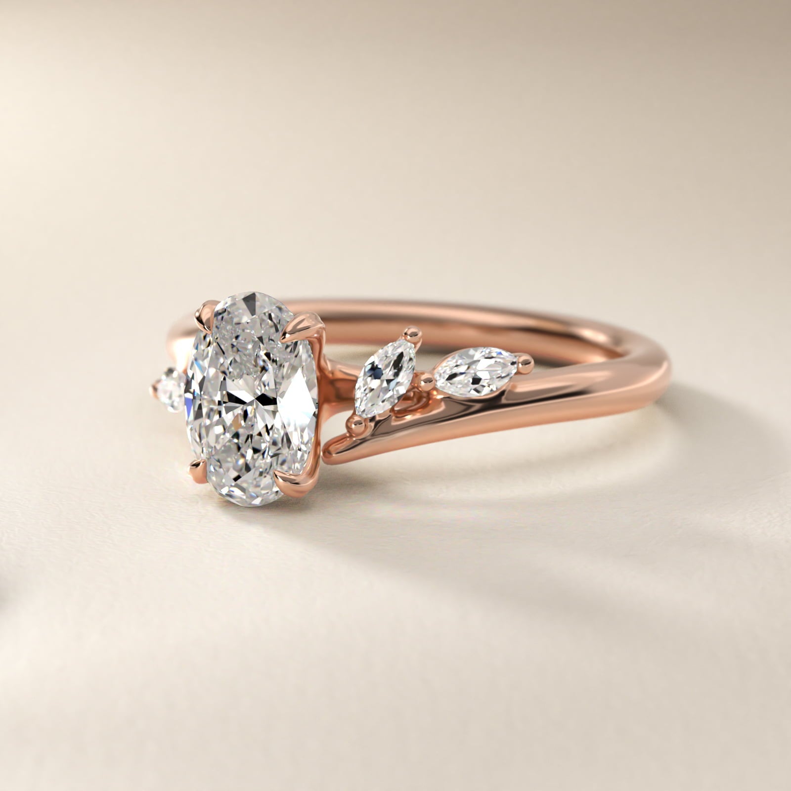 Bypass Marquise Array Side Stone Diamond Engagement Ring In 18k Rose Gold By James Allen - Oval Center