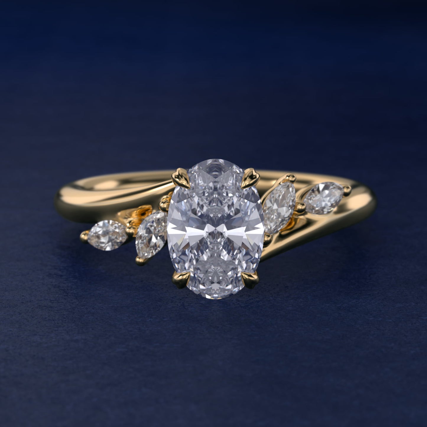 Bypass Marquise Array Side Stone Diamond Engagement Ring In 14K Yellow Gold By James Allen - Oval Center