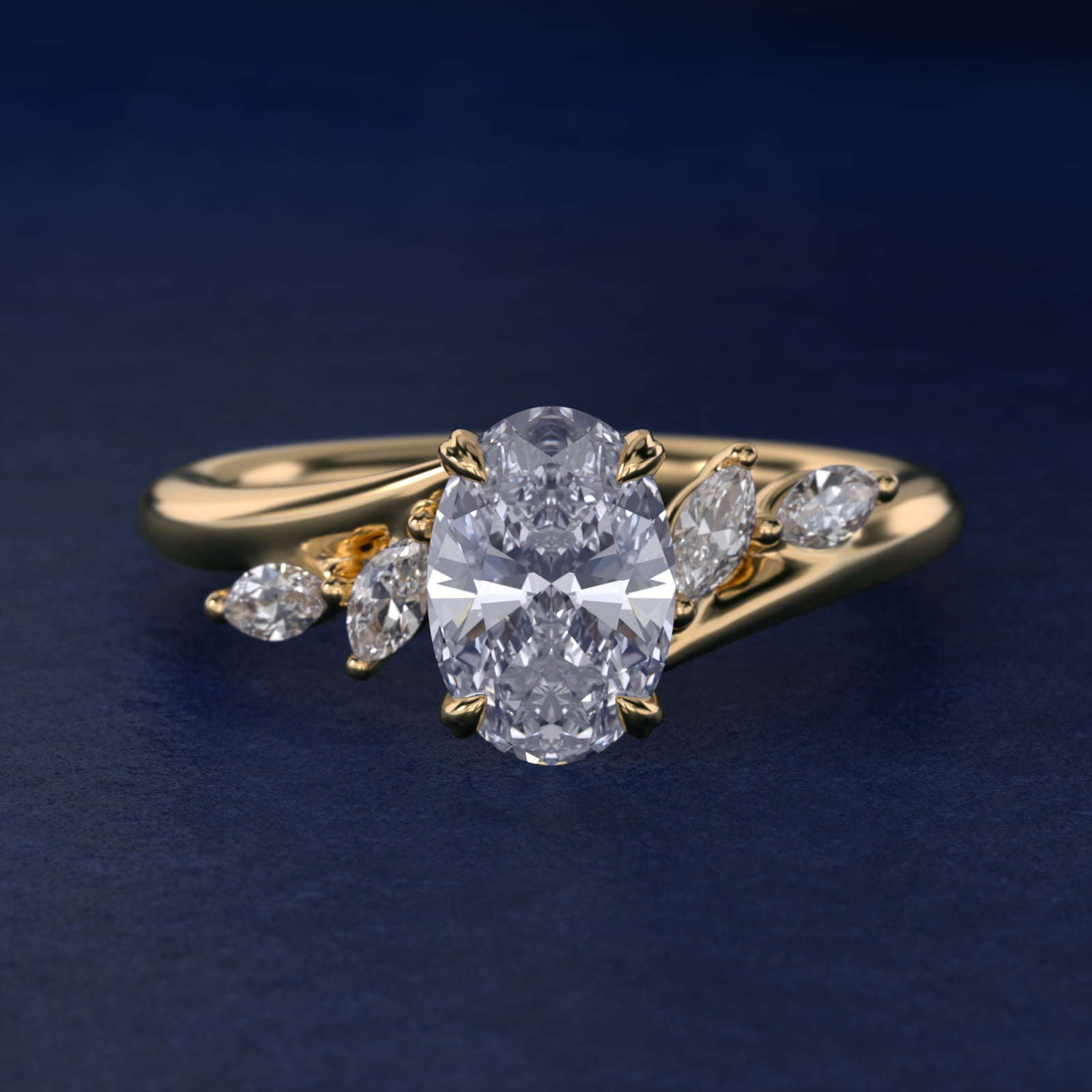 Bypass Marquise Array Side Stone Diamond Engagement Ring In 14K Yellow Gold By James Allen - Oval Center