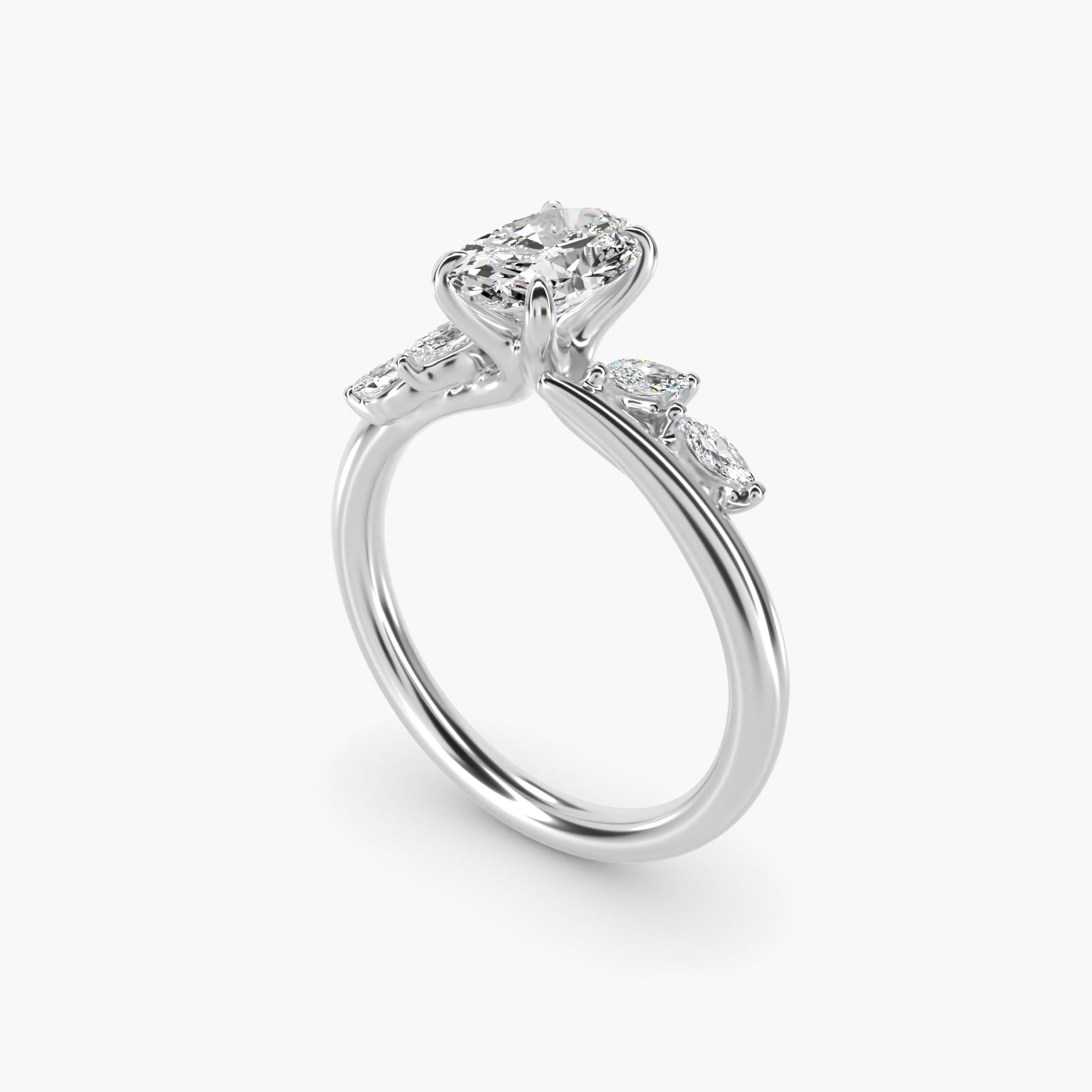 Bypass Marquise Array Side Stone Diamond Engagement Ring In Platinum By James Allen - Oval Center