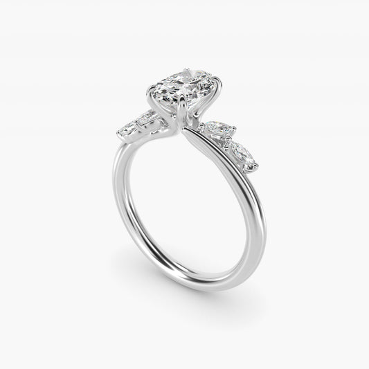 Bypass Marquise Array Side Stone Diamond Engagement Ring In Platinum By James Allen - Oval Center