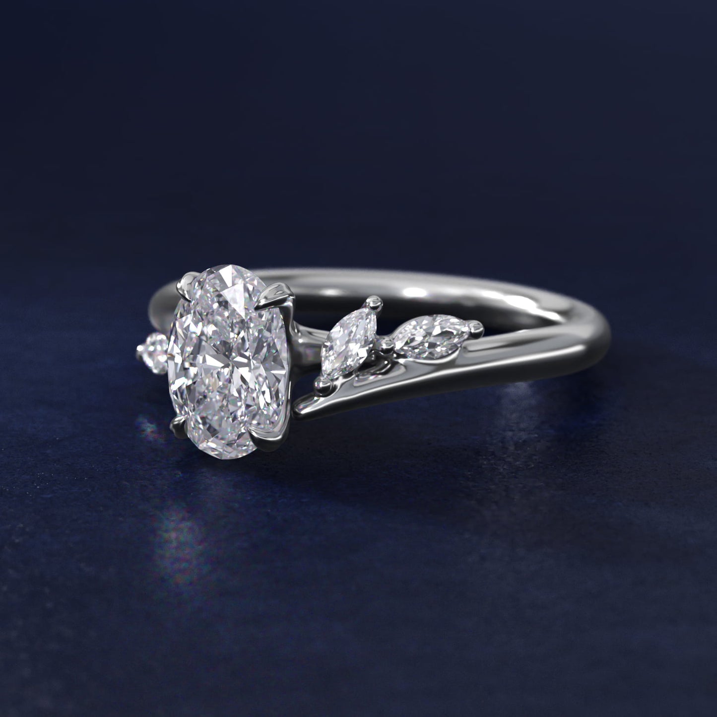 Bypass Marquise Array Side Stone Diamond Engagement Ring In Platinum By James Allen - Oval Center