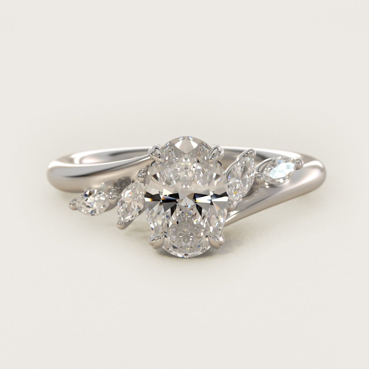 Bypass Marquise Array Side Stone Diamond Engagement Ring In Platinum By James Allen - Oval Center