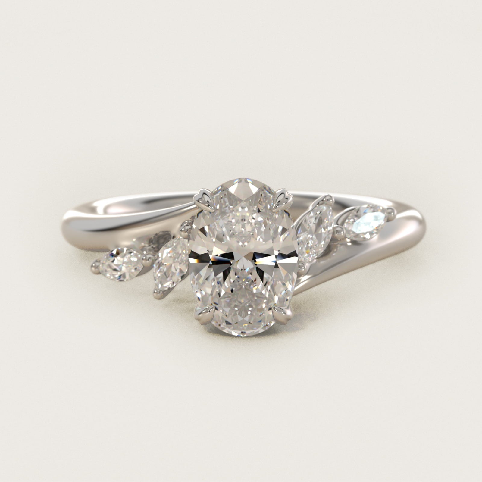 Bypass Marquise Array Side Stone Diamond Engagement Ring In Platinum By James Allen - Oval Center