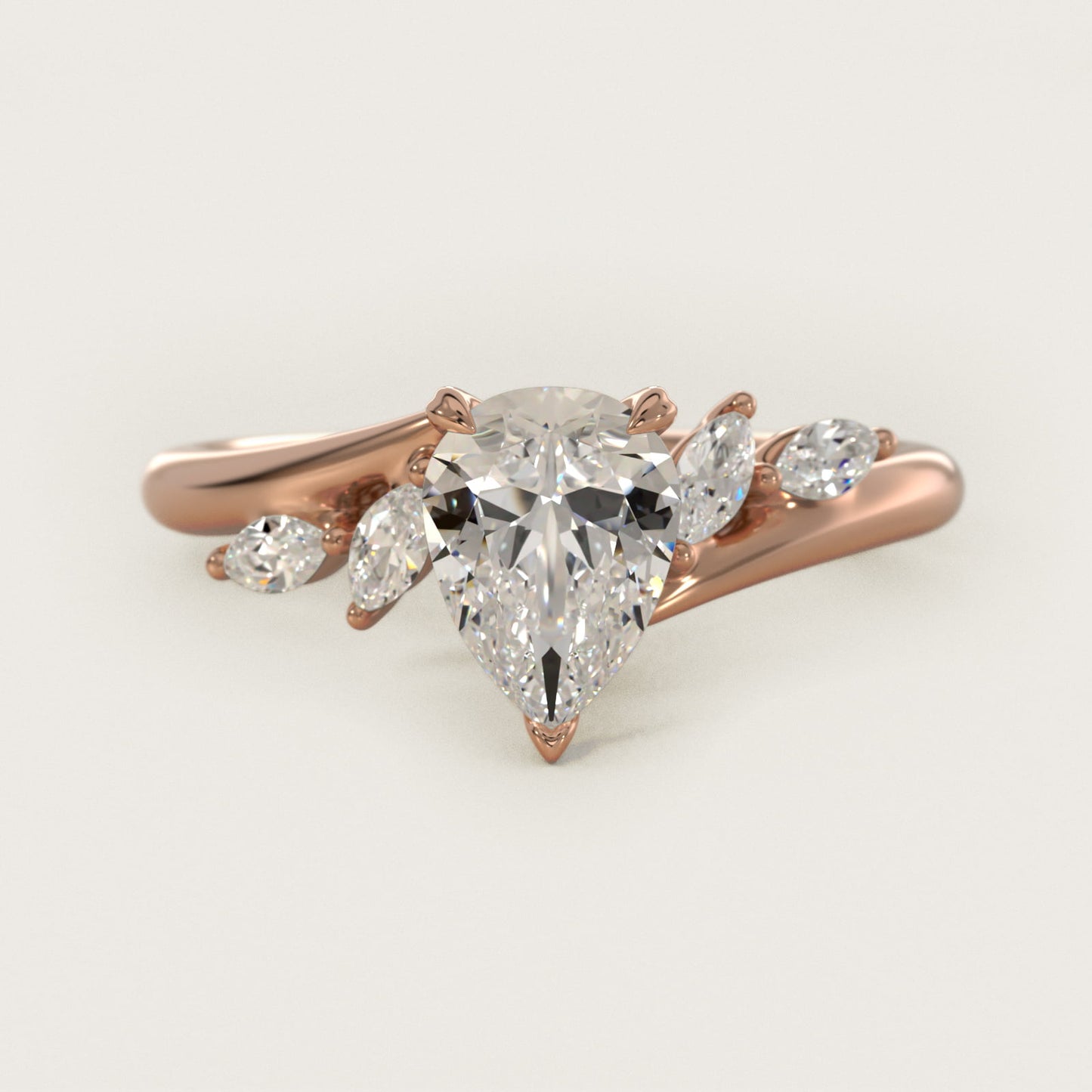 Bypass Marquise Array Side Stone Diamond Engagement Ring In 18k Rose Gold By James Allen - Pear Center