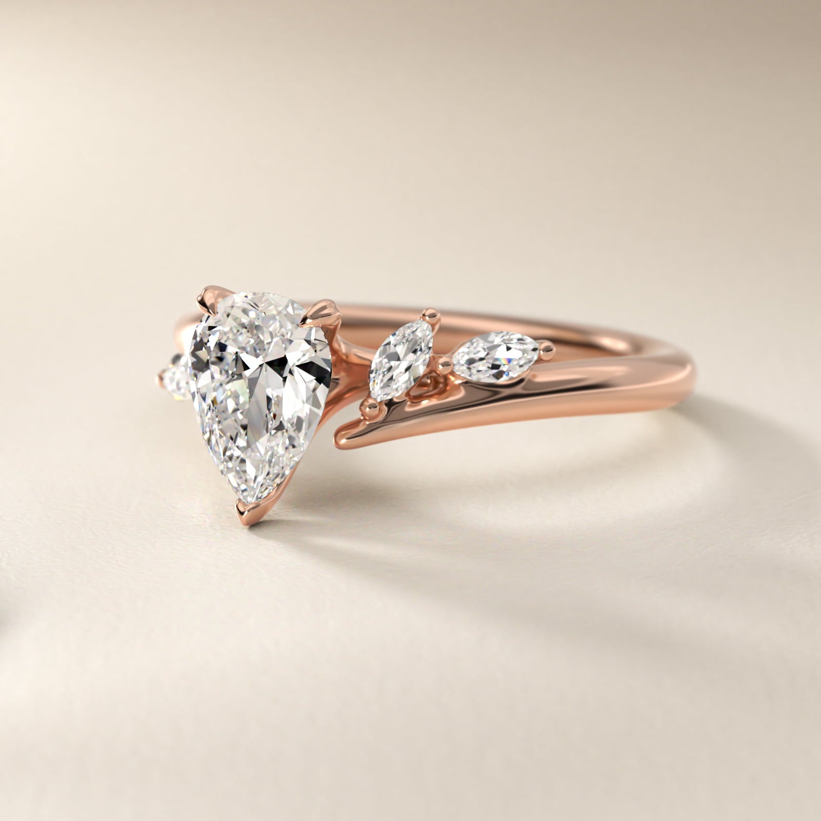 Bypass Marquise Array Side Stone Diamond Engagement Ring In 14K Rose Gold By James Allen - Pear Center