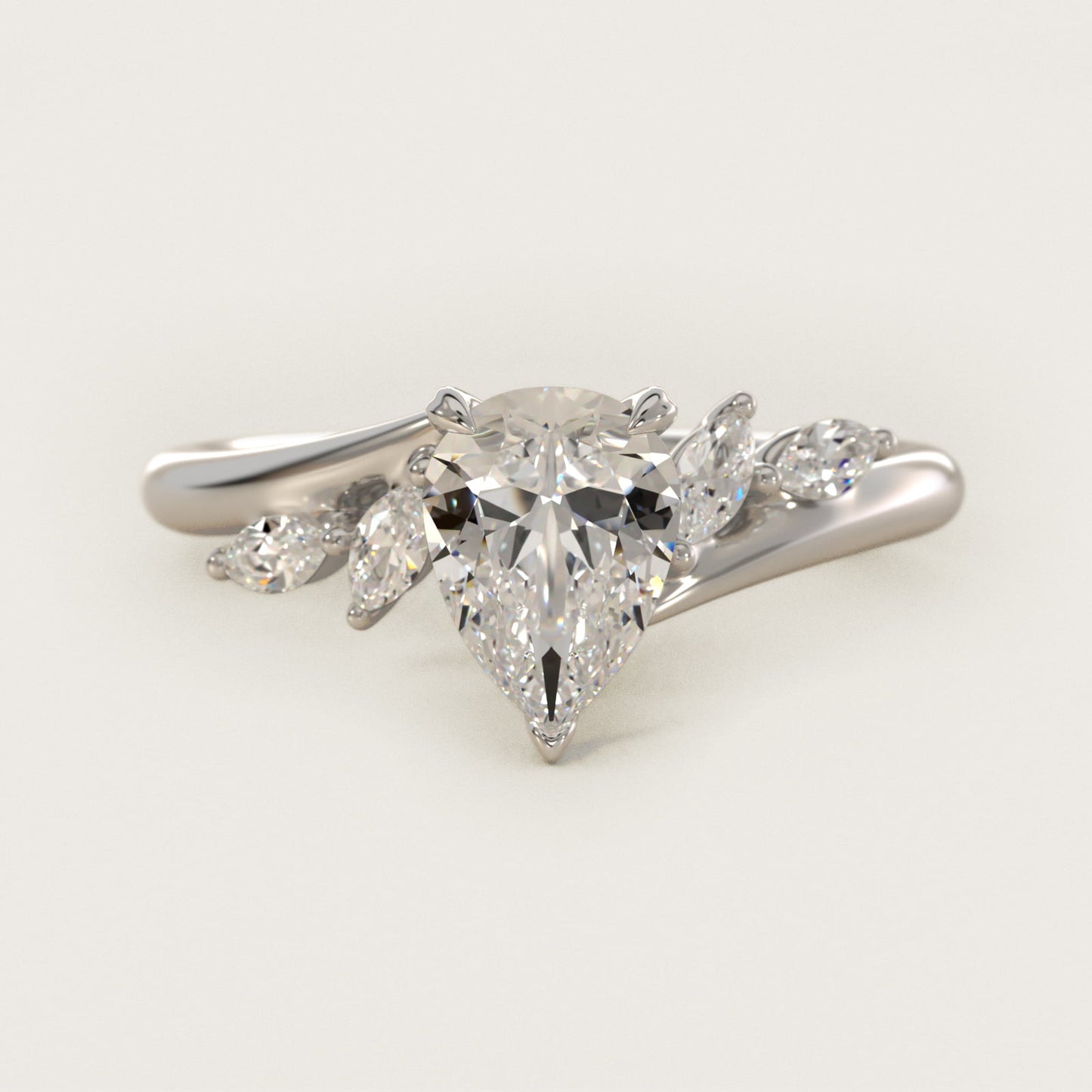 Bypass Marquise Array Side Stone Diamond Engagement Ring In 14K White Gold By James Allen - Pear Center