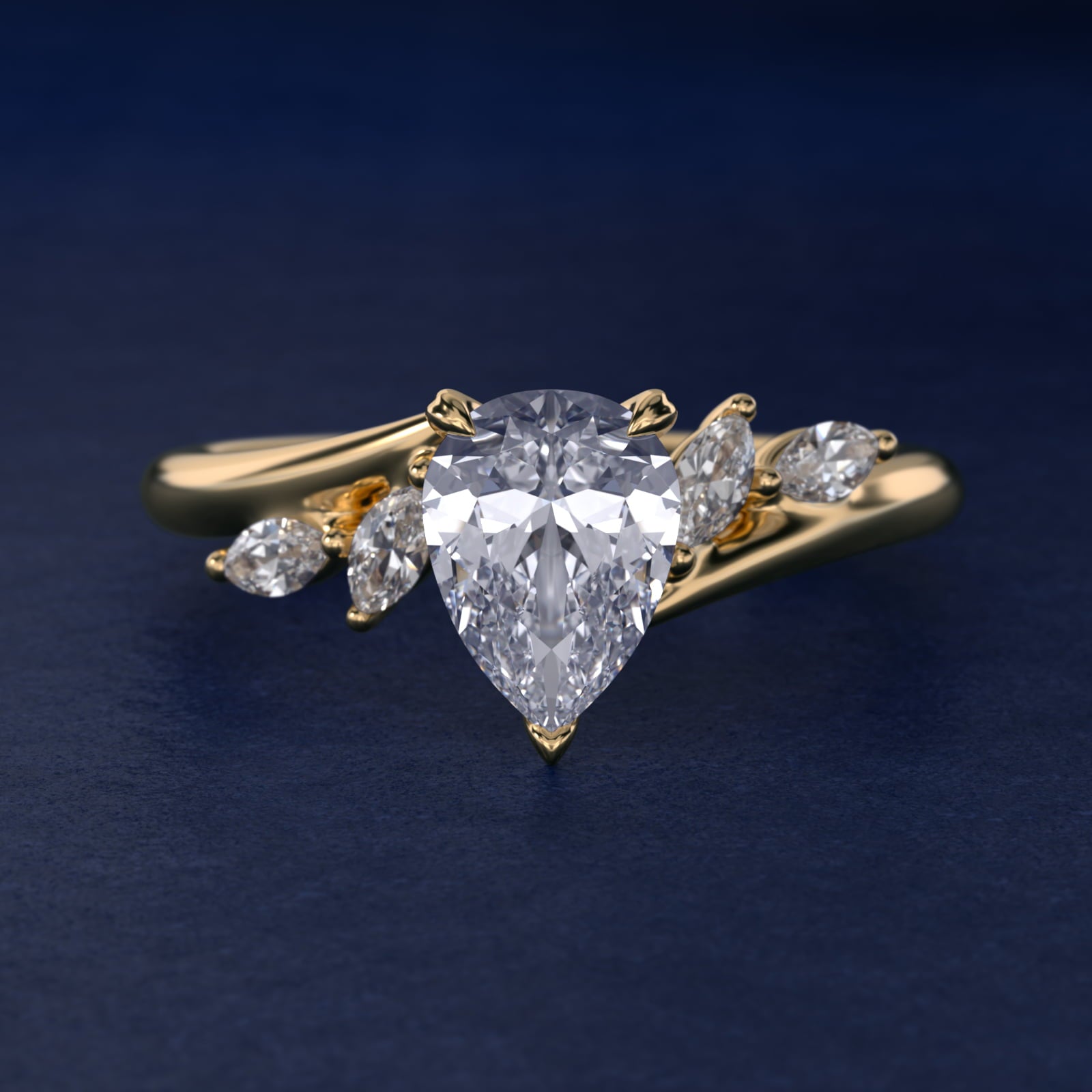 Bypass Marquise Array Side Stone Diamond Engagement Ring In 14K Yellow Gold By James Allen - Pear Center