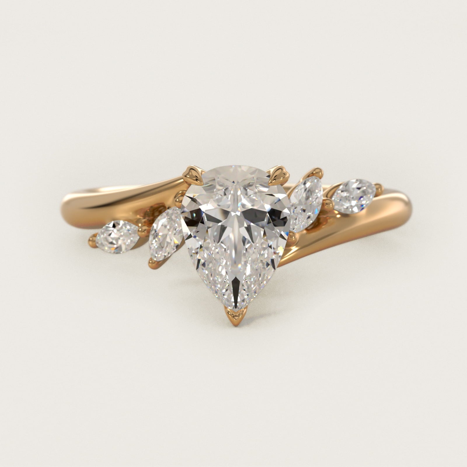 Bypass Marquise Array Side Stone Diamond Engagement Ring In 18k Yellow Gold By James Allen - Pear Center