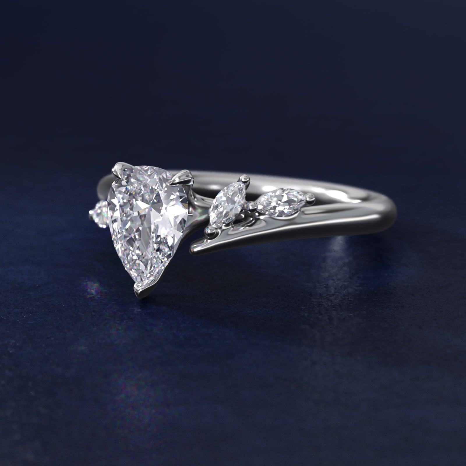 Bypass Marquise Array Side Stone Diamond Engagement Ring In Platinum By James Allen - Pear Center