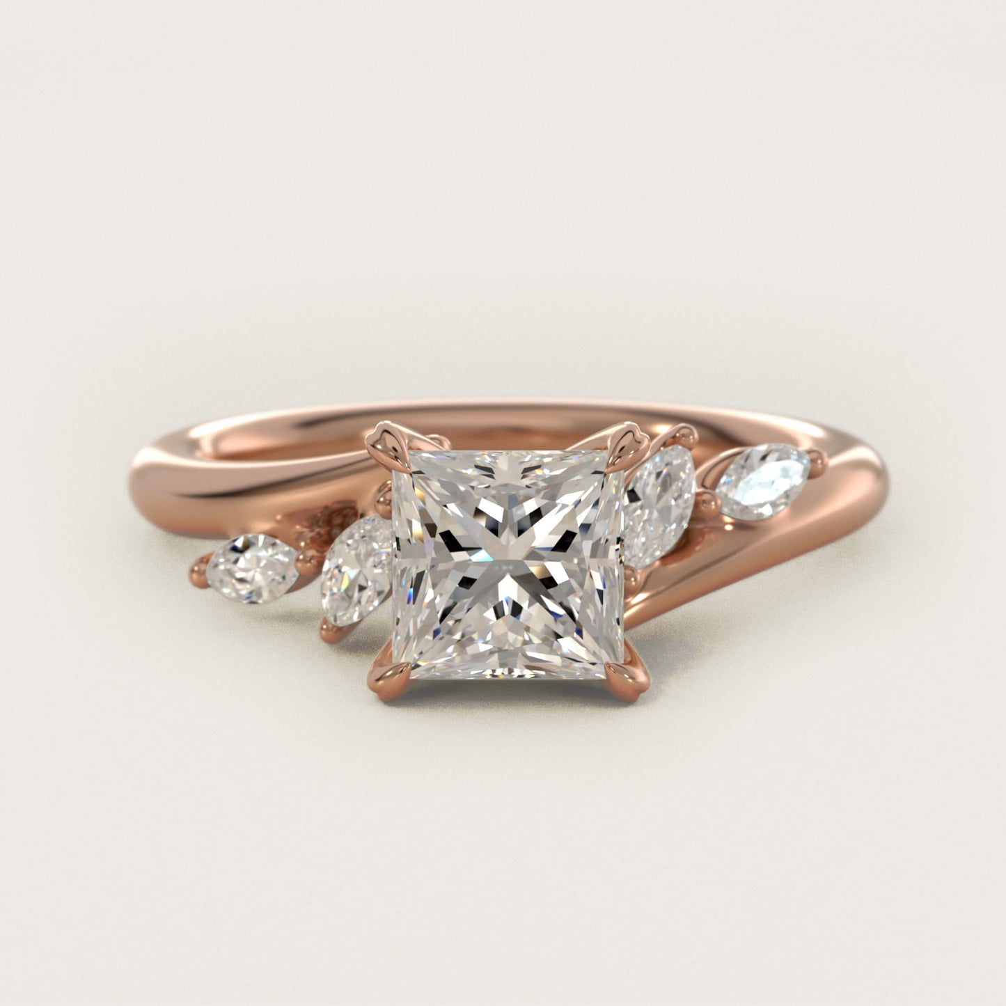 Bypass Marquise Array Side Stone Diamond Engagement Ring In 18k Rose Gold By James Allen - Princess Center