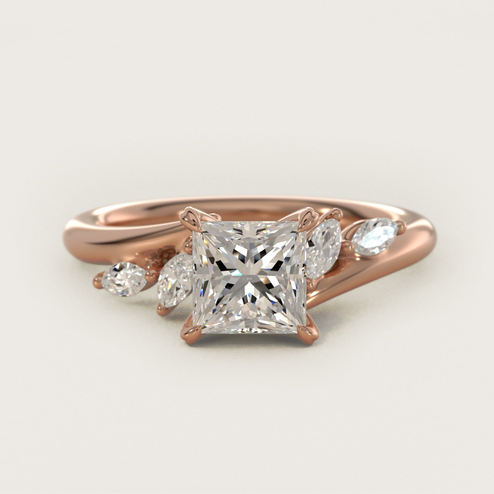 Bypass Marquise Array Side Stone Diamond Engagement Ring In 18k Rose Gold By James Allen - Princess Center