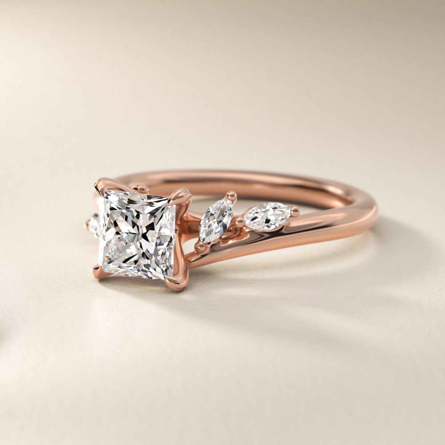 Bypass Marquise Array Side Stone Diamond Engagement Ring In 14K Rose Gold By James Allen - Princess Center