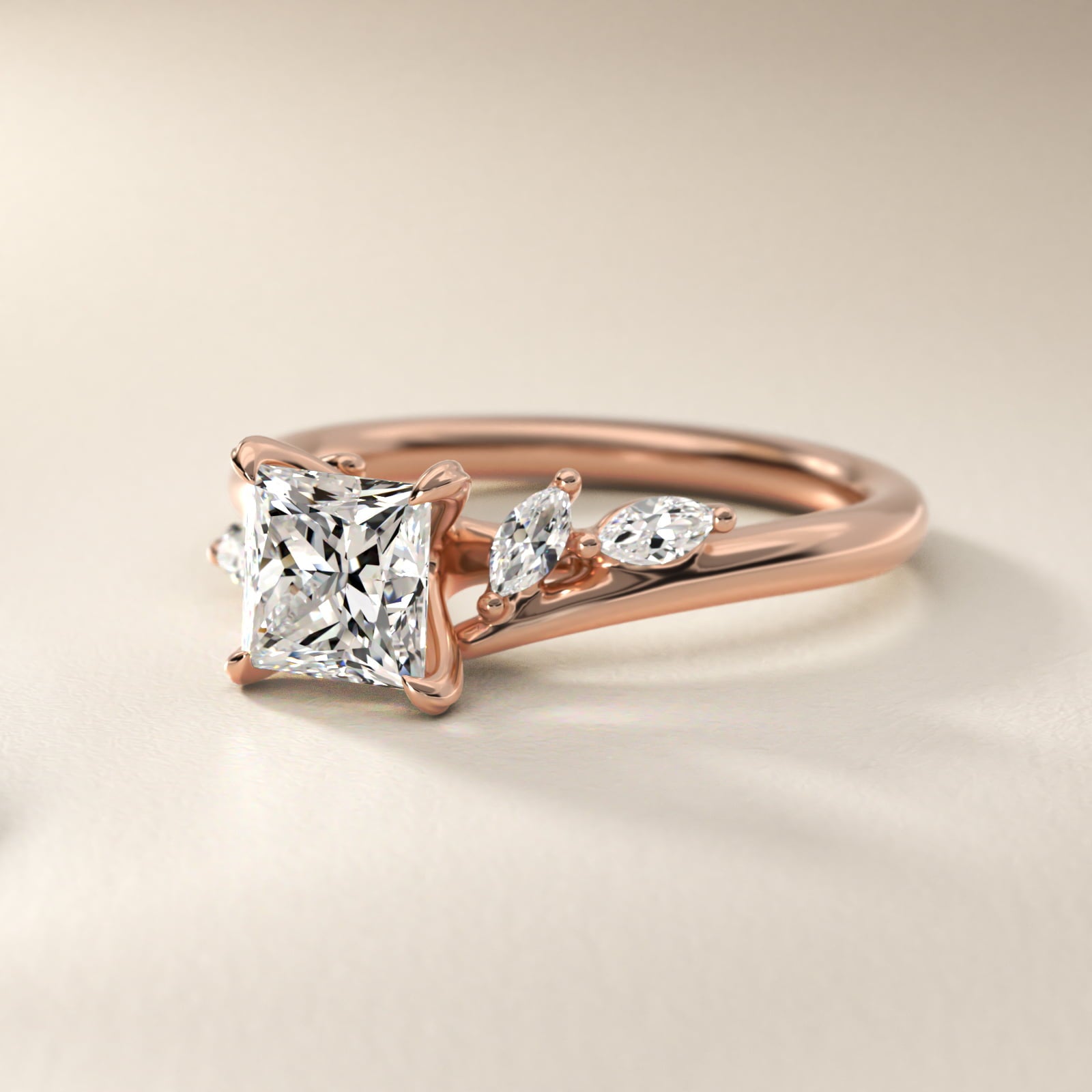 Bypass Marquise Array Side Stone Diamond Engagement Ring In 18k Rose Gold By James Allen - Princess Center