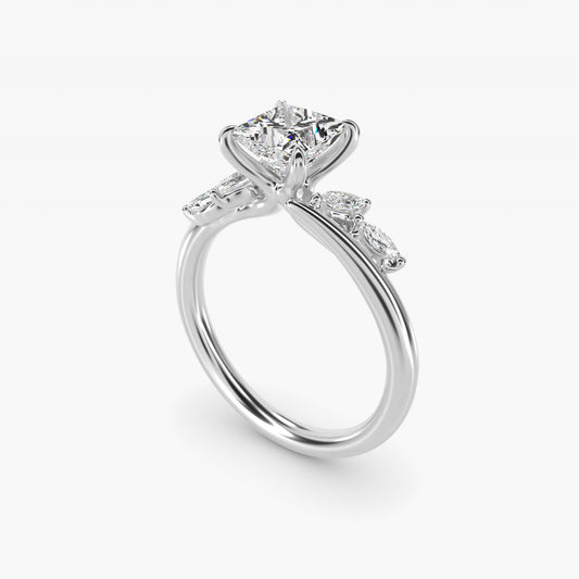 Bypass Marquise Array Side Stone Diamond Engagement Ring In 18k White Gold By James Allen - Princess Center